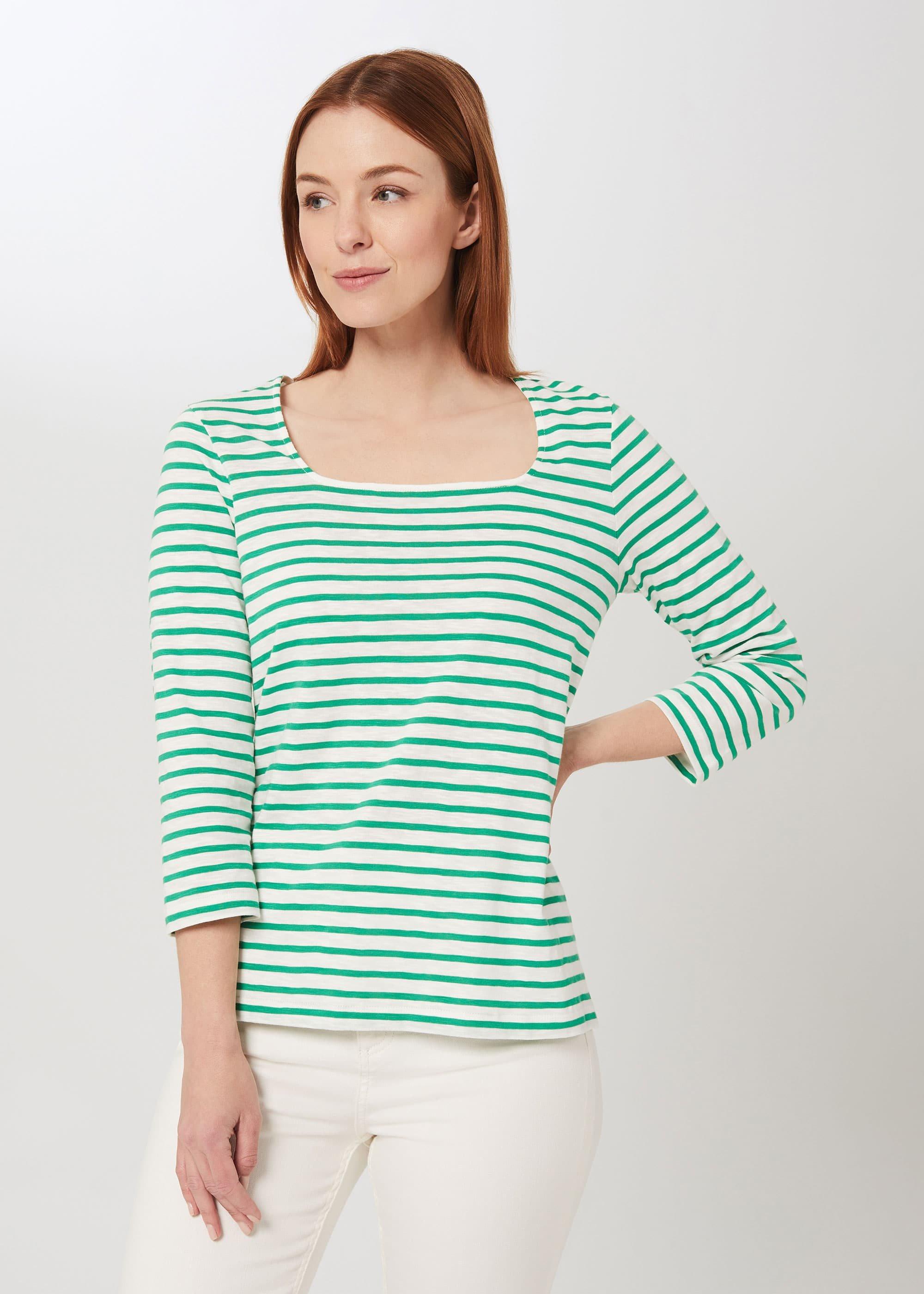 Ginny Cotton T-Shirt, Green White, hi-res
