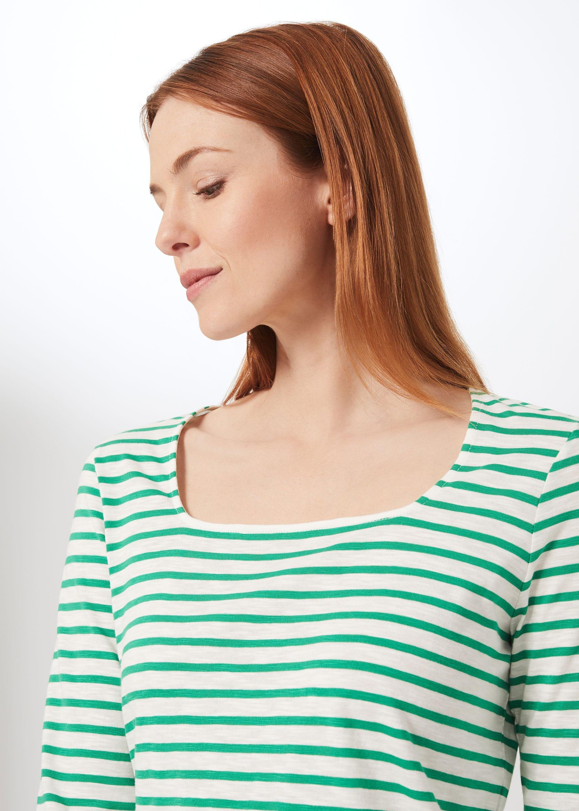Ginny Cotton T-Shirt, Green White, hi-res