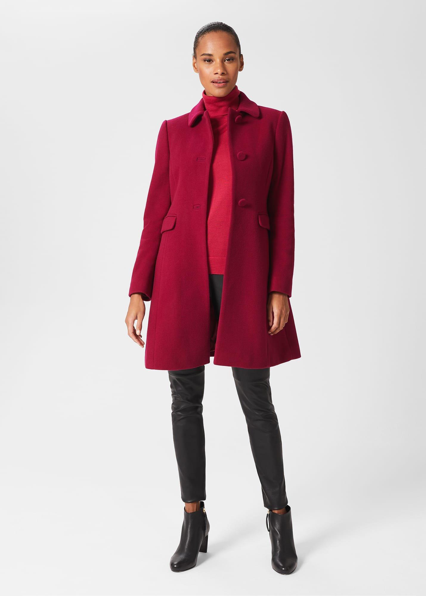 Anita Wool Blend A Line Coat, Dark Raspberry, hi-res