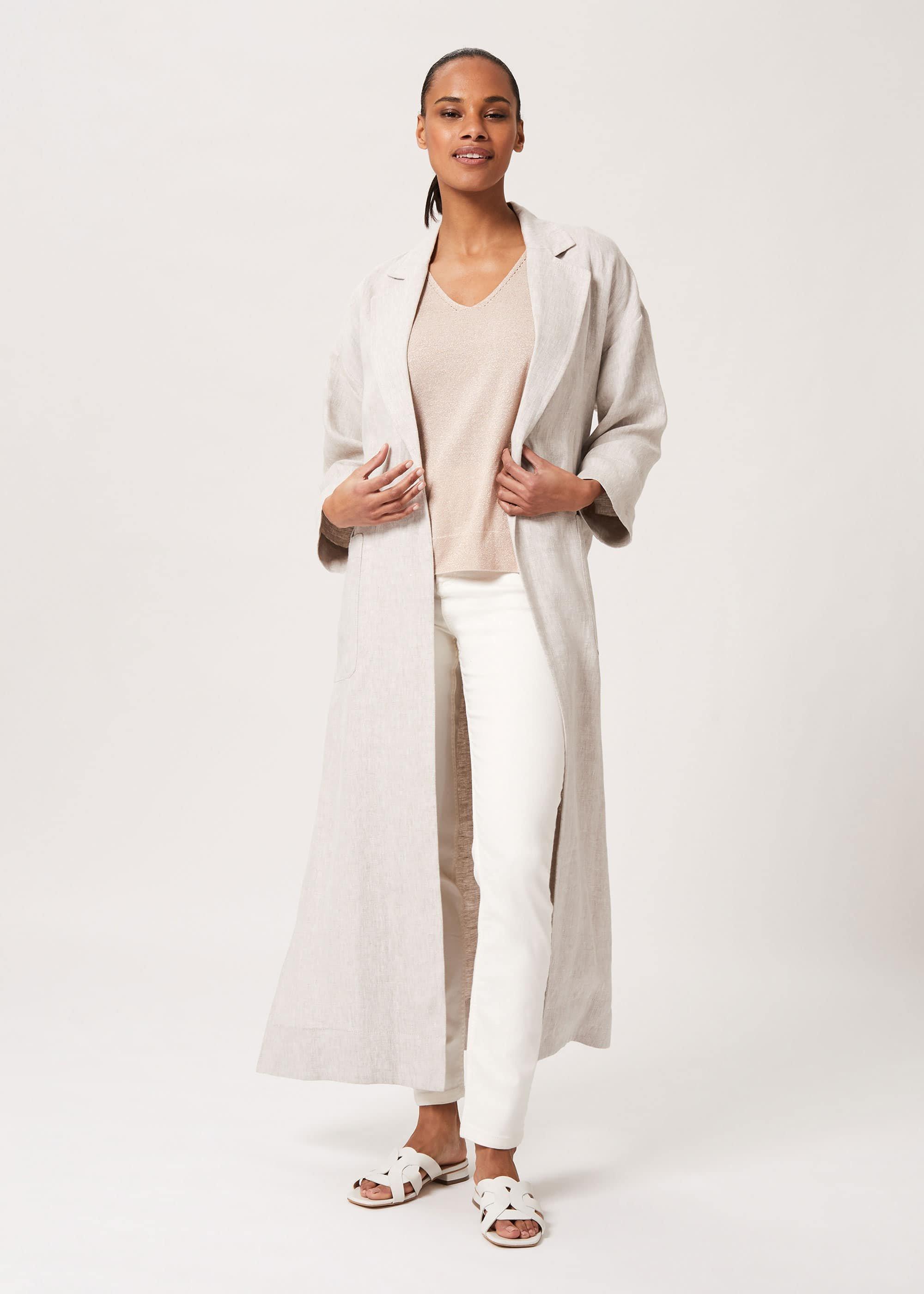 Maeve Linen Wrap Trench Coat, Neutral, hi-res