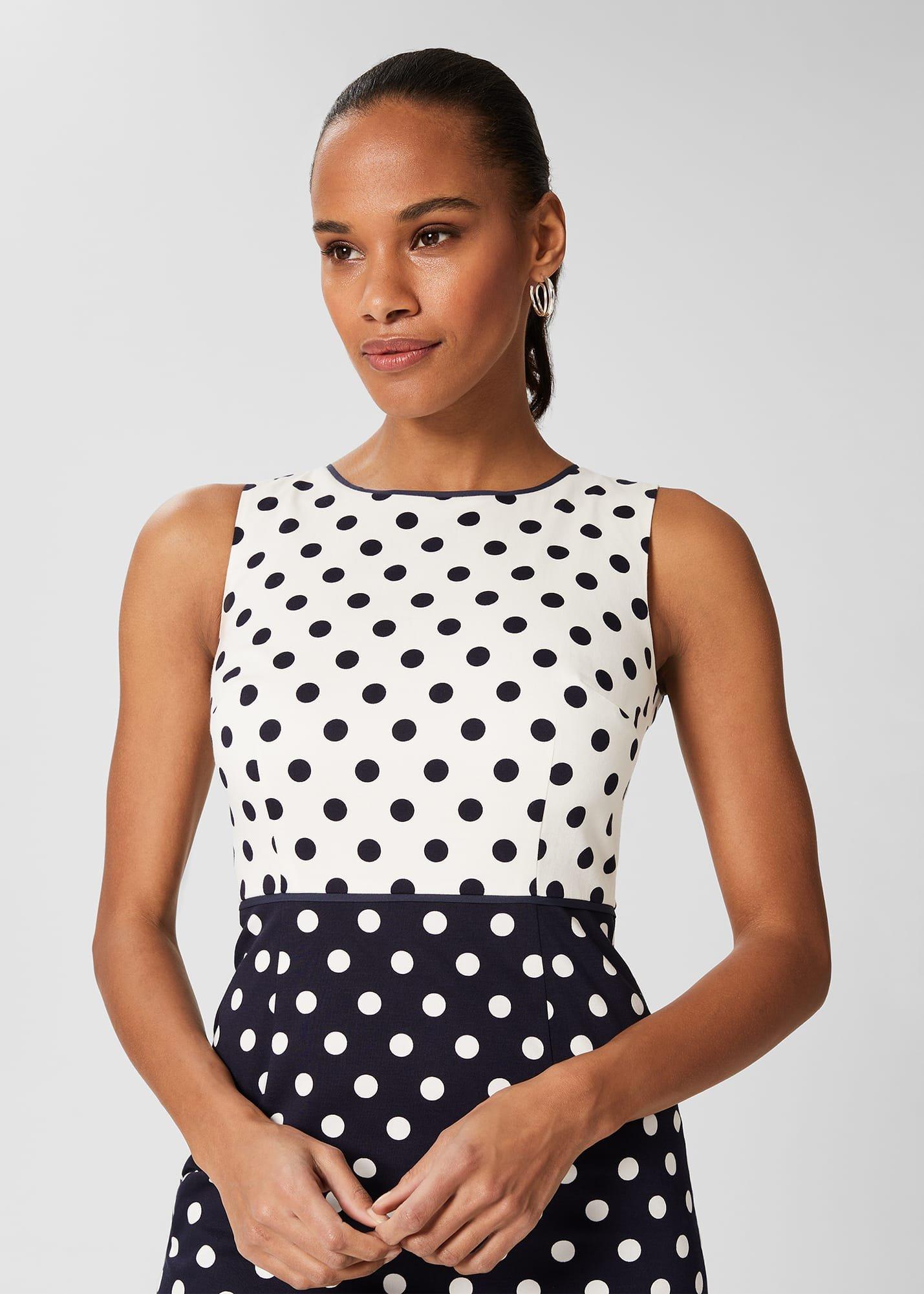 Fiona Spot Shift Dress, Navy Ivory, hi-res