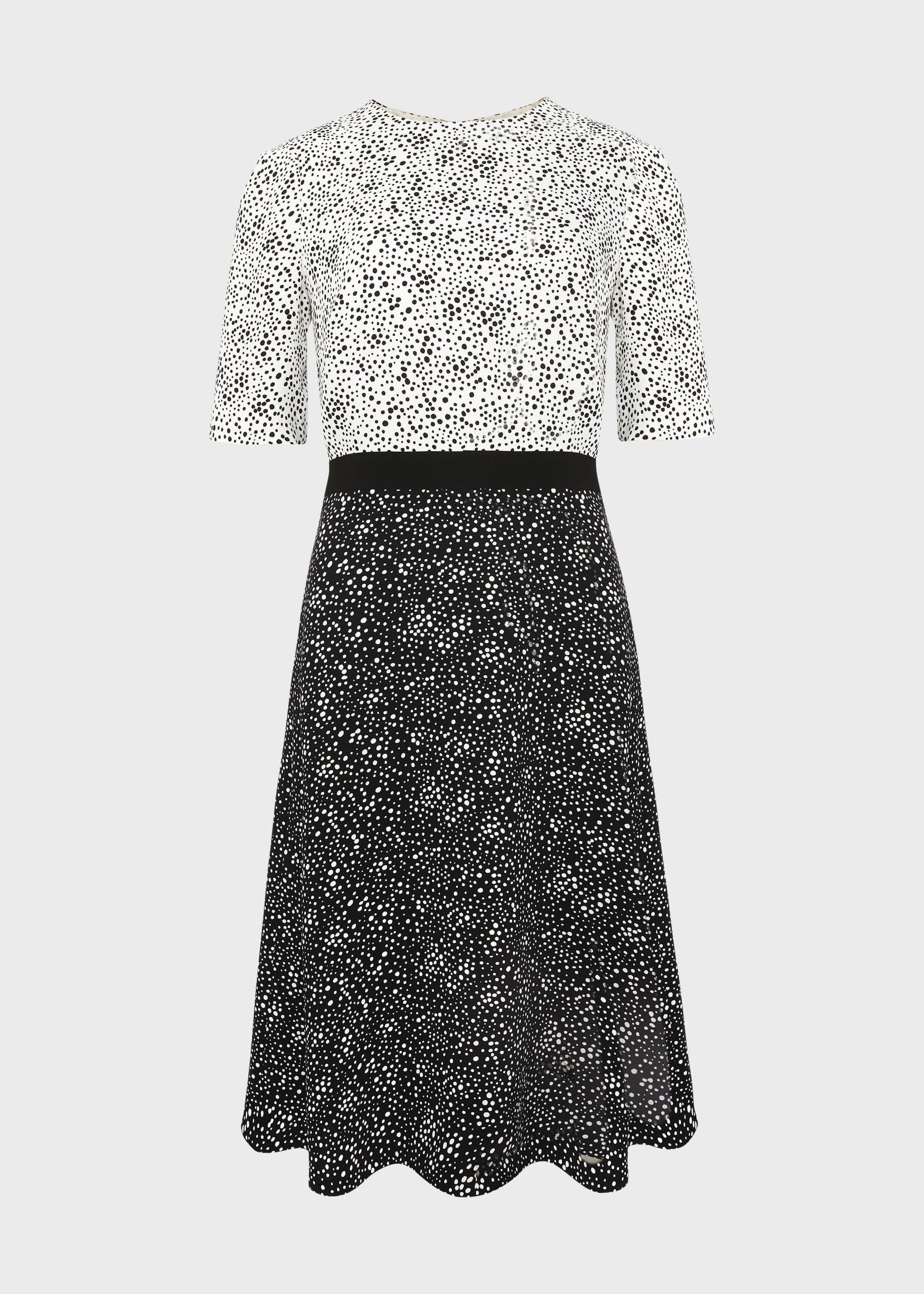 Caroline Crepe Spot Dress, Ivory Black, hi-res