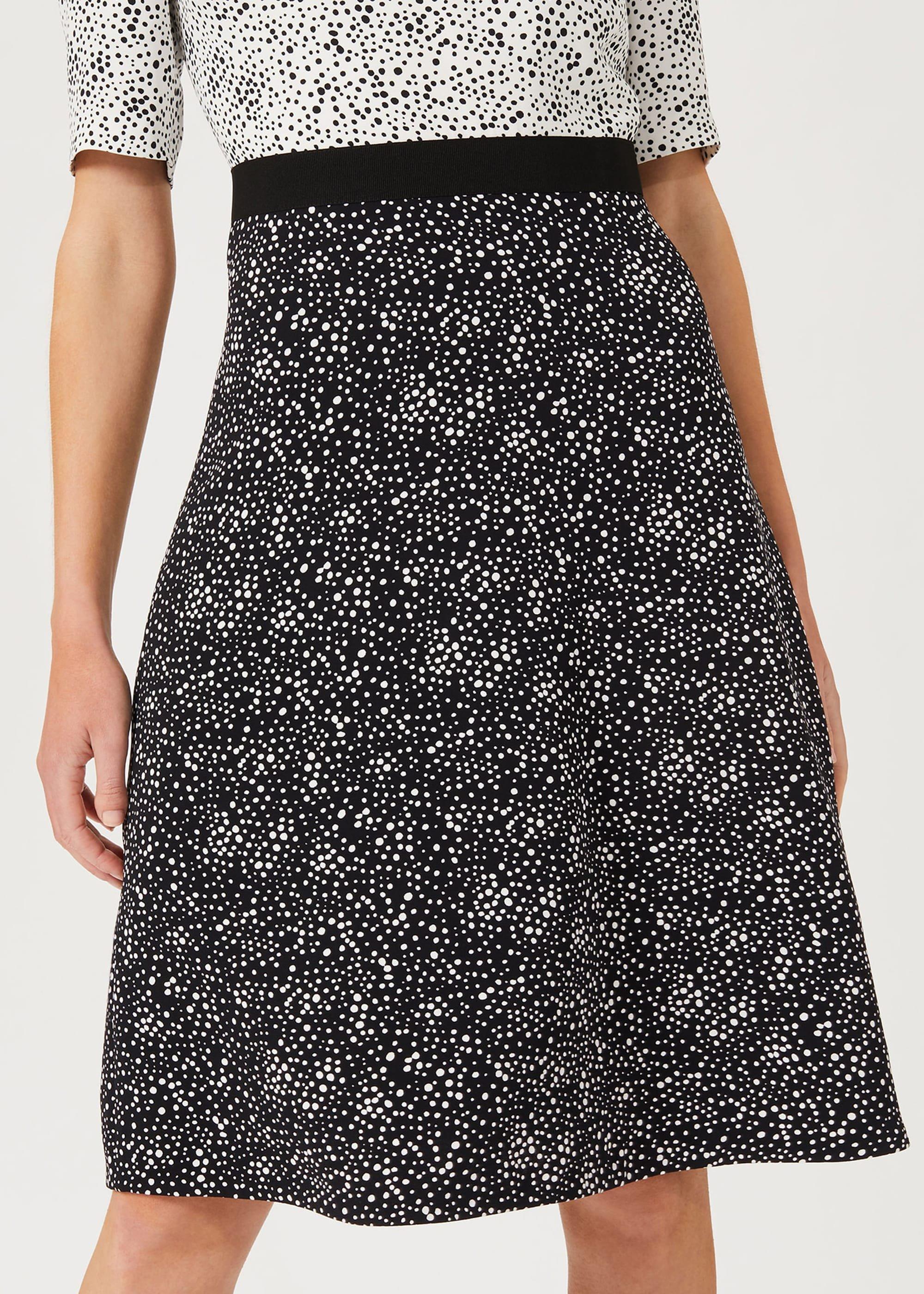 Caroline Crepe Spot Dress, Ivory Black, hi-res