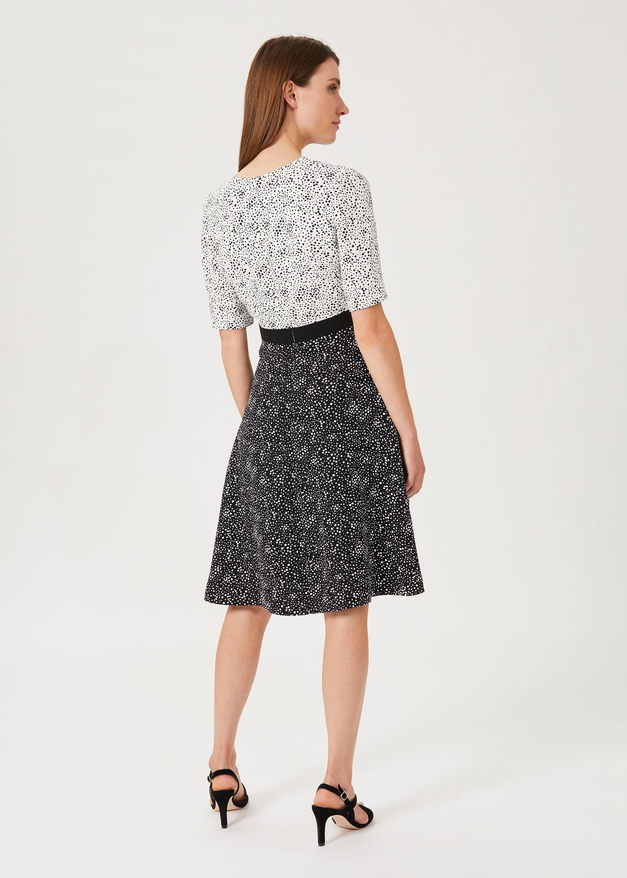 Caroline Crepe Spot Dress, Ivory Black, hi-res