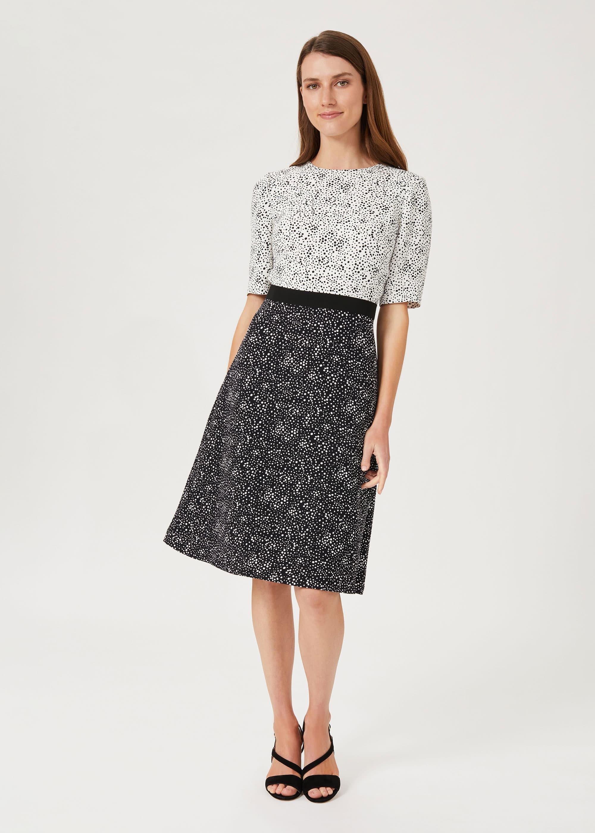 Caroline Crepe Spot Dress, Ivory Black, hi-res
