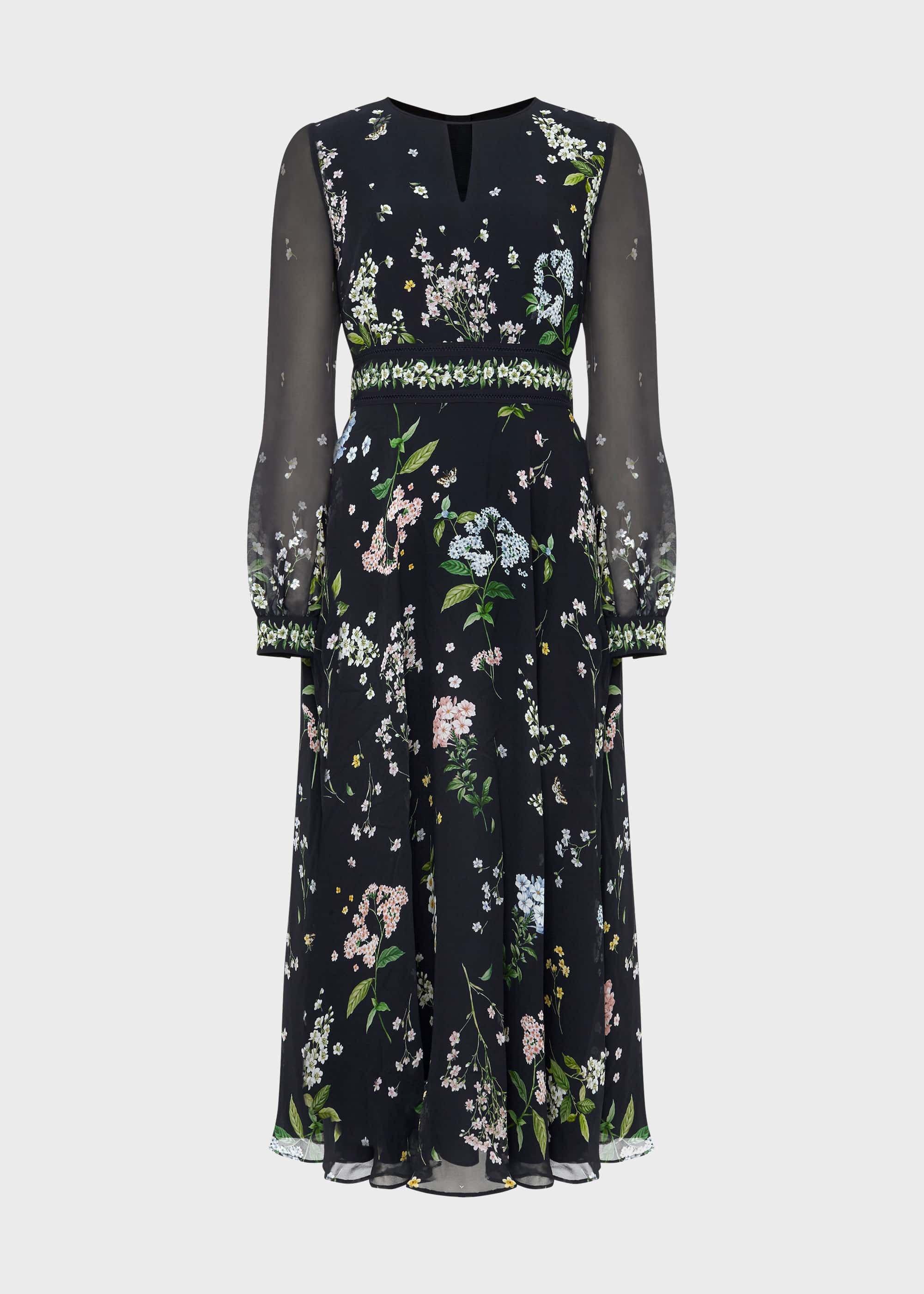 Skye Silk Floral Printed Dress, Navy Multi, hi-res