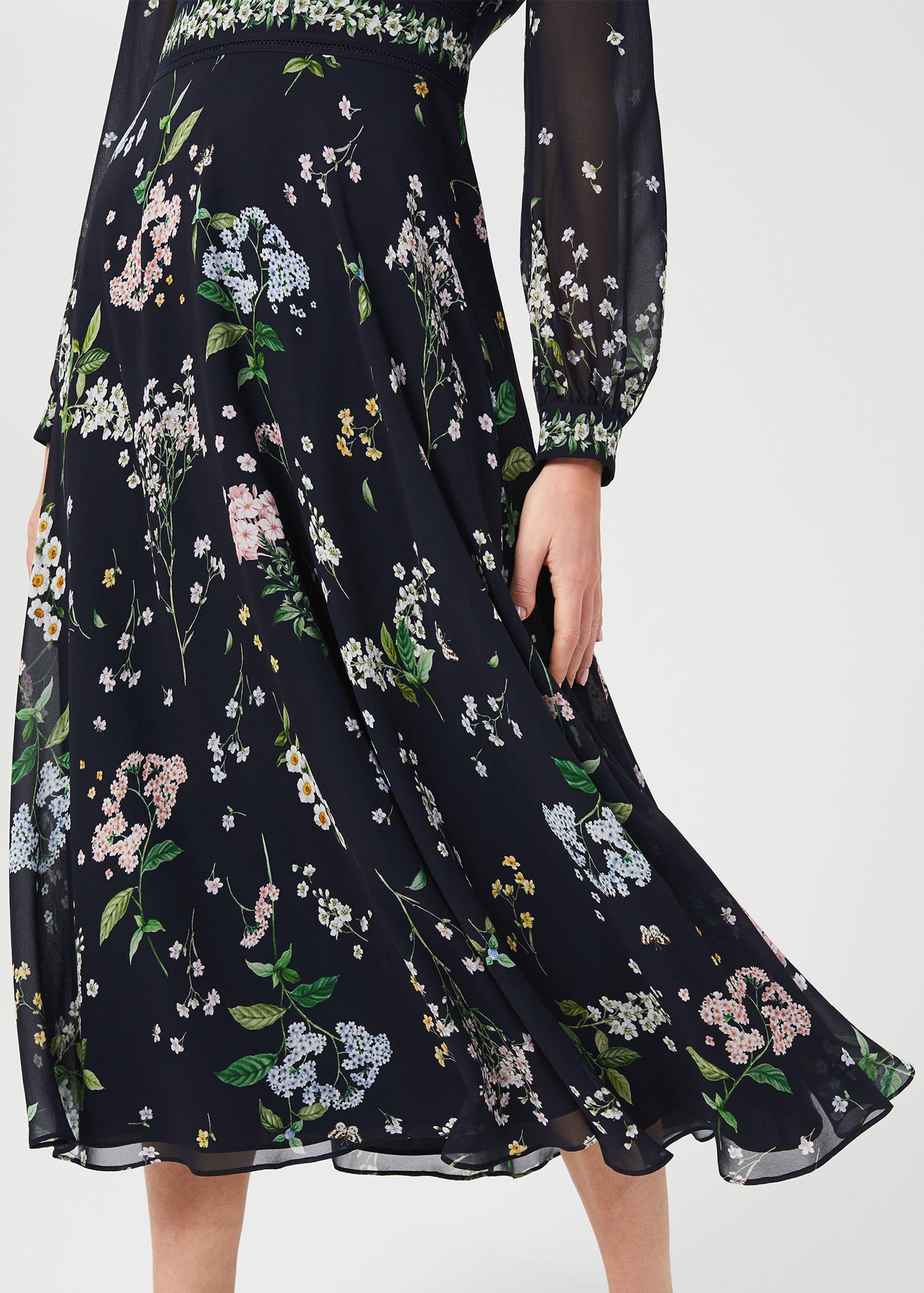 Skye Silk Floral Printed Dress, Navy Multi, hi-res