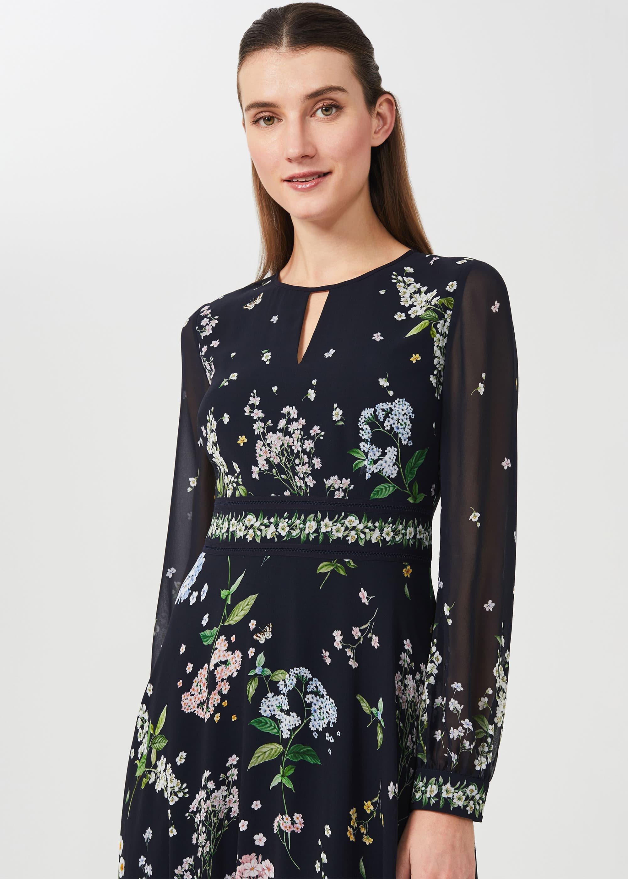 Skye Silk Floral Printed Dress, Navy Multi, hi-res