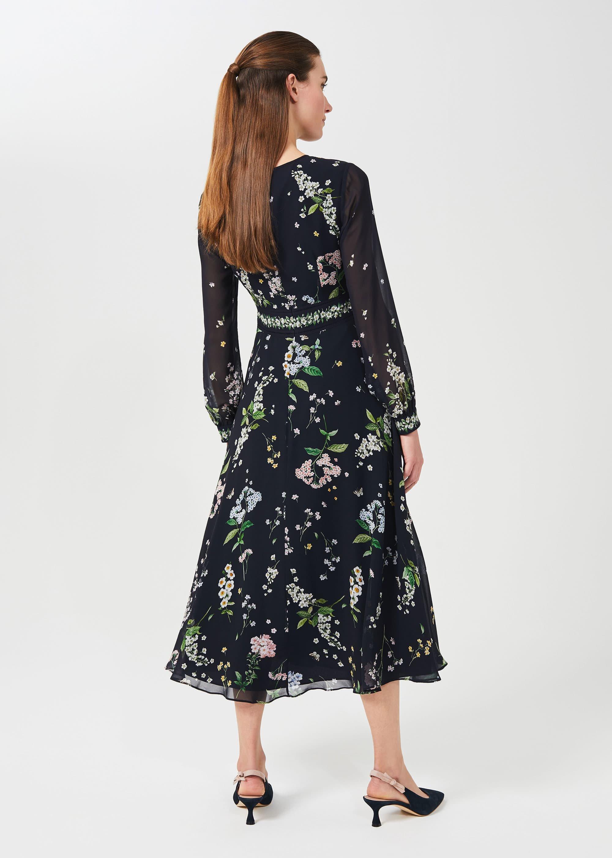 Skye Silk Floral Printed Dress, Navy Multi, hi-res