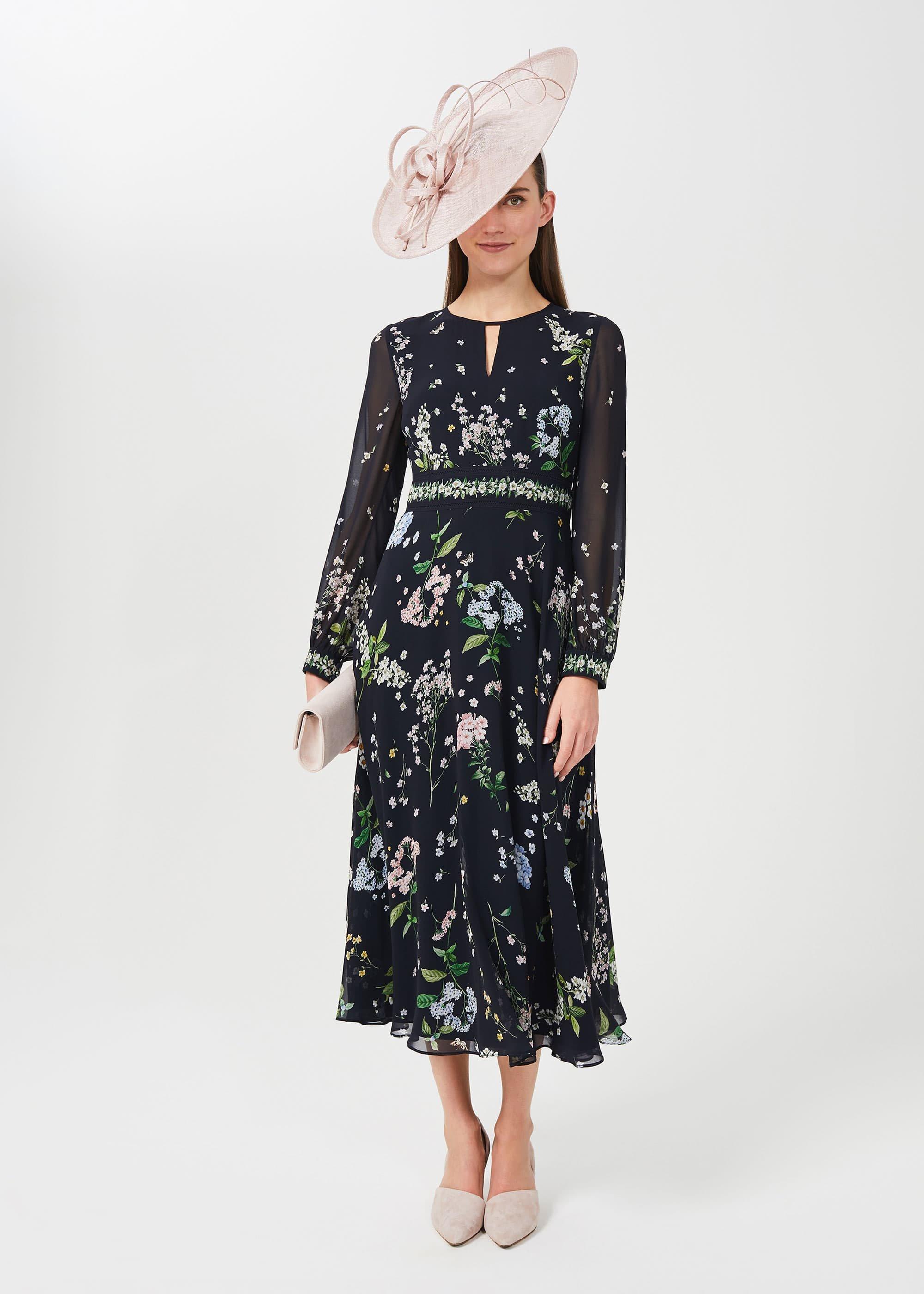 Skye Silk Floral Printed Dress, Navy Multi, hi-res