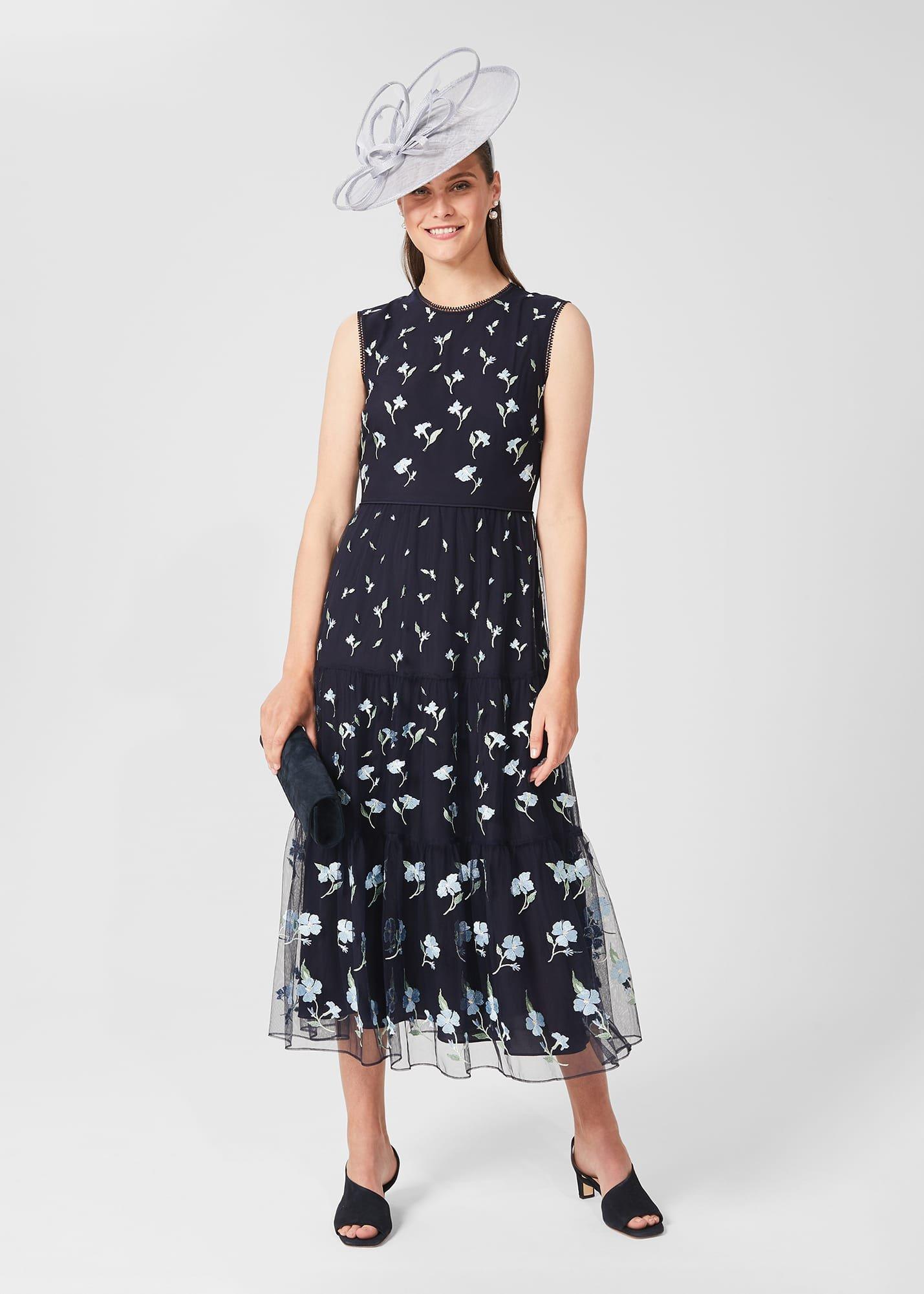 Petite Bethany Embroidered Floral Dress, Navy Multi, hi-res