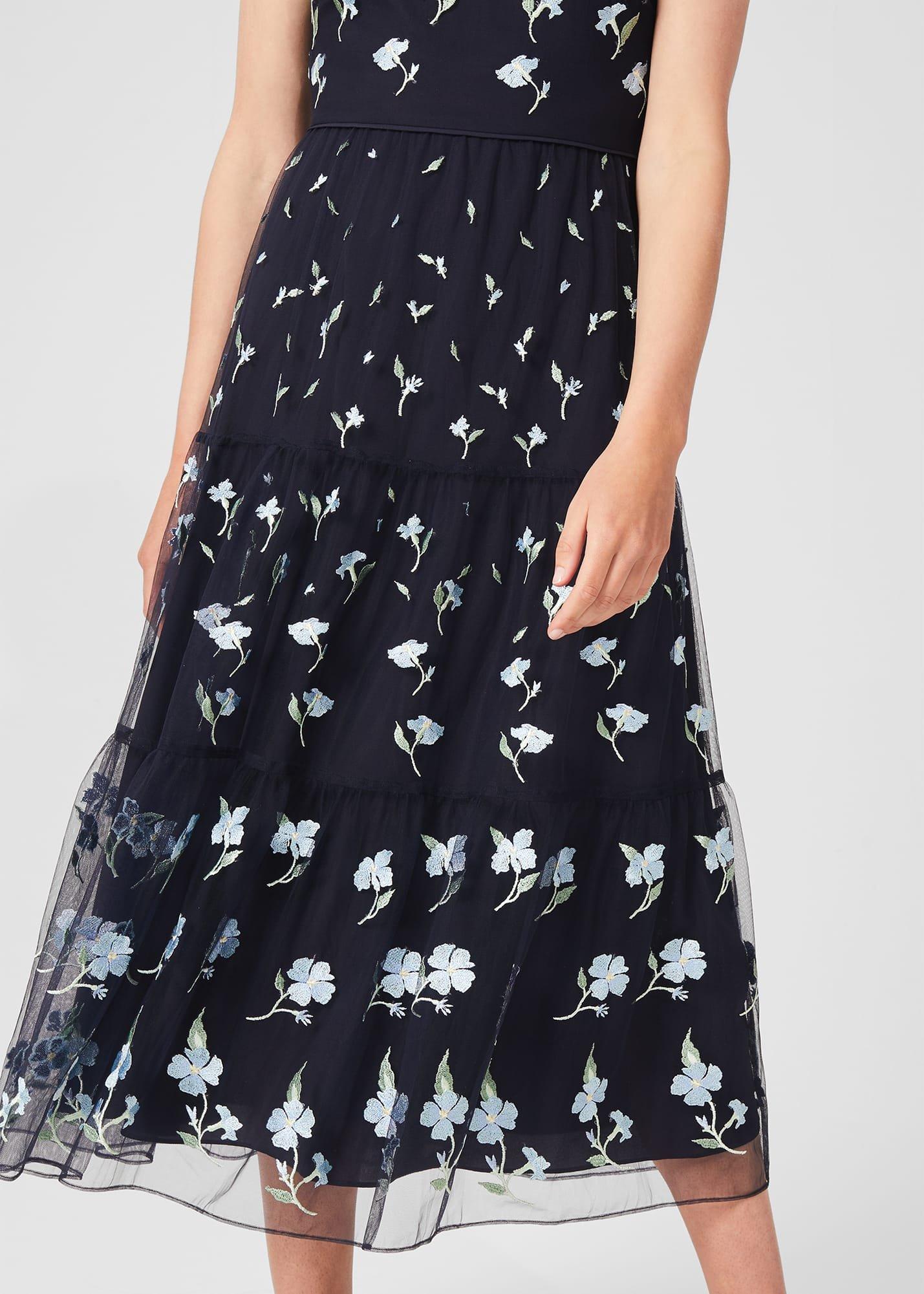 Petite Bethany Embroidered Floral Dress, Navy Multi, hi-res