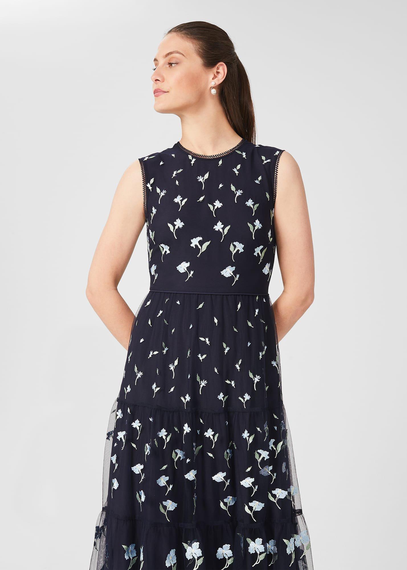 Petite Bethany Embroidered Floral Dress, Navy Multi, hi-res