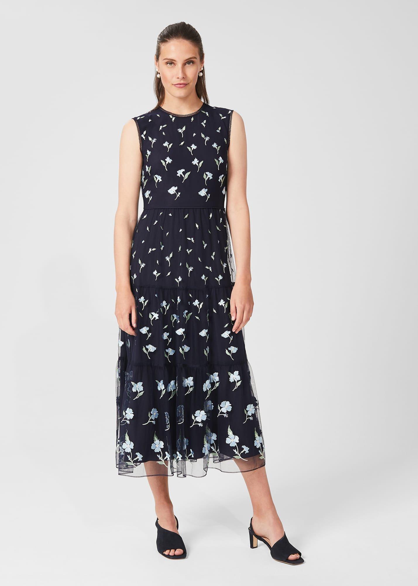 Petite Bethany Embroidered Floral Dress, Navy Multi, hi-res