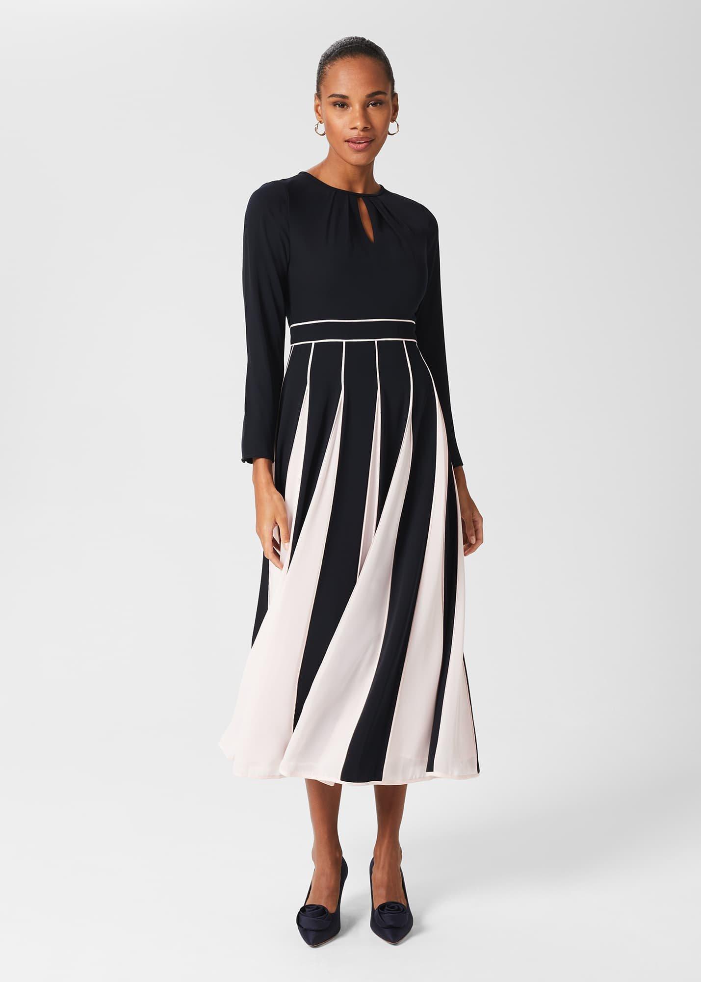 Arielle Fit And Flare Midi Dress, Navy Pink, hi-res
