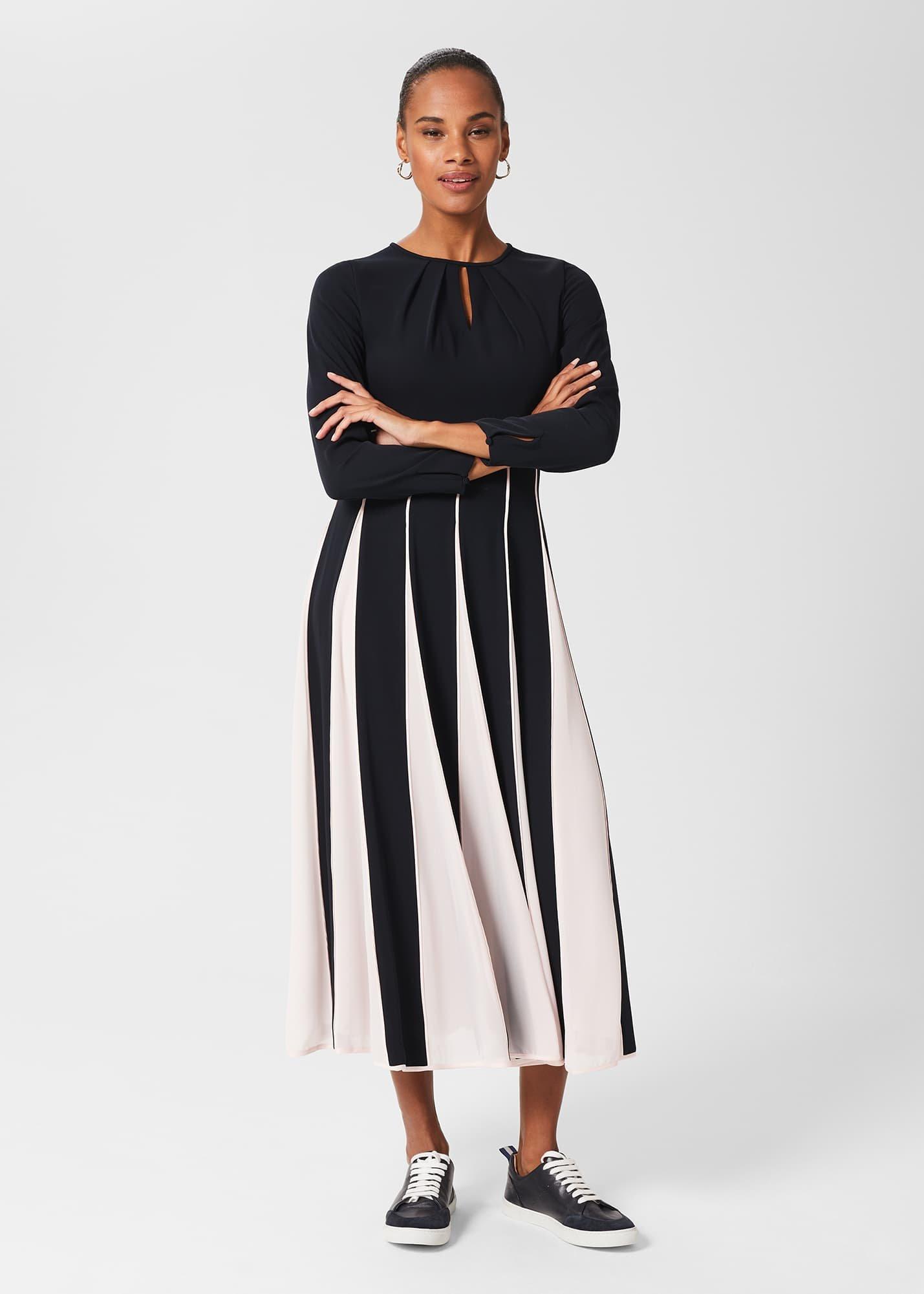 Arielle Fit And Flare Midi Dress, Navy Pink, hi-res