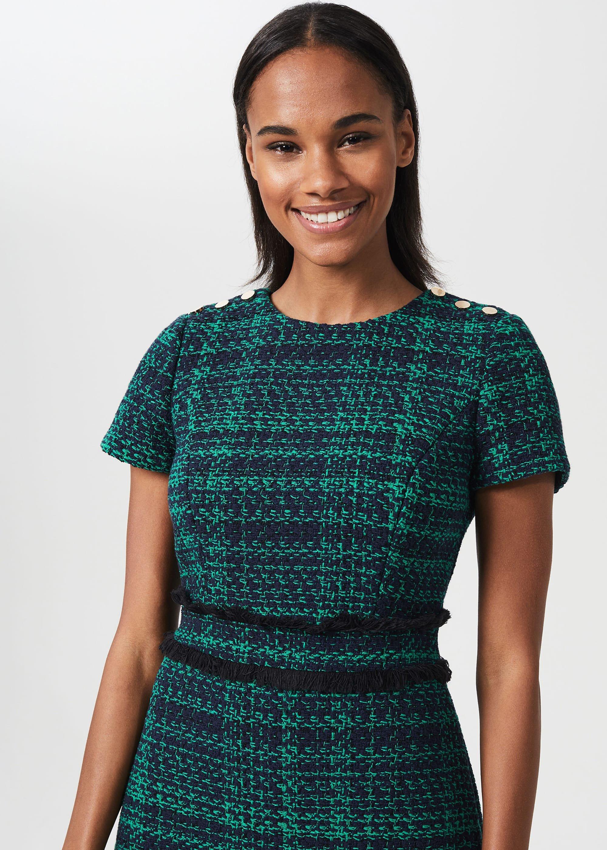 Rosa Tweed A Line Dress, Navy Apple Grn, hi-res
