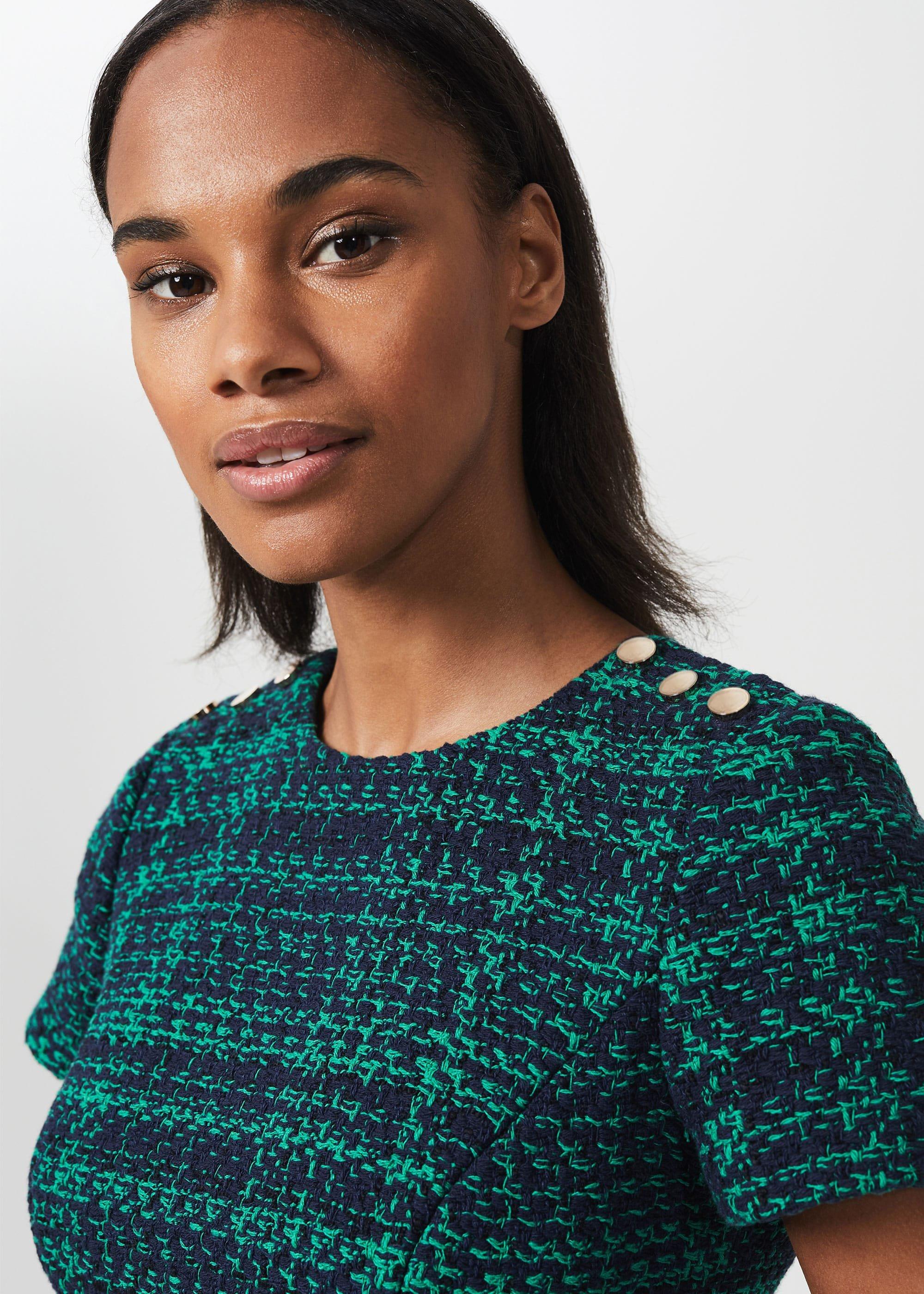 Rosa Tweed A Line Dress, Navy Apple Grn, hi-res