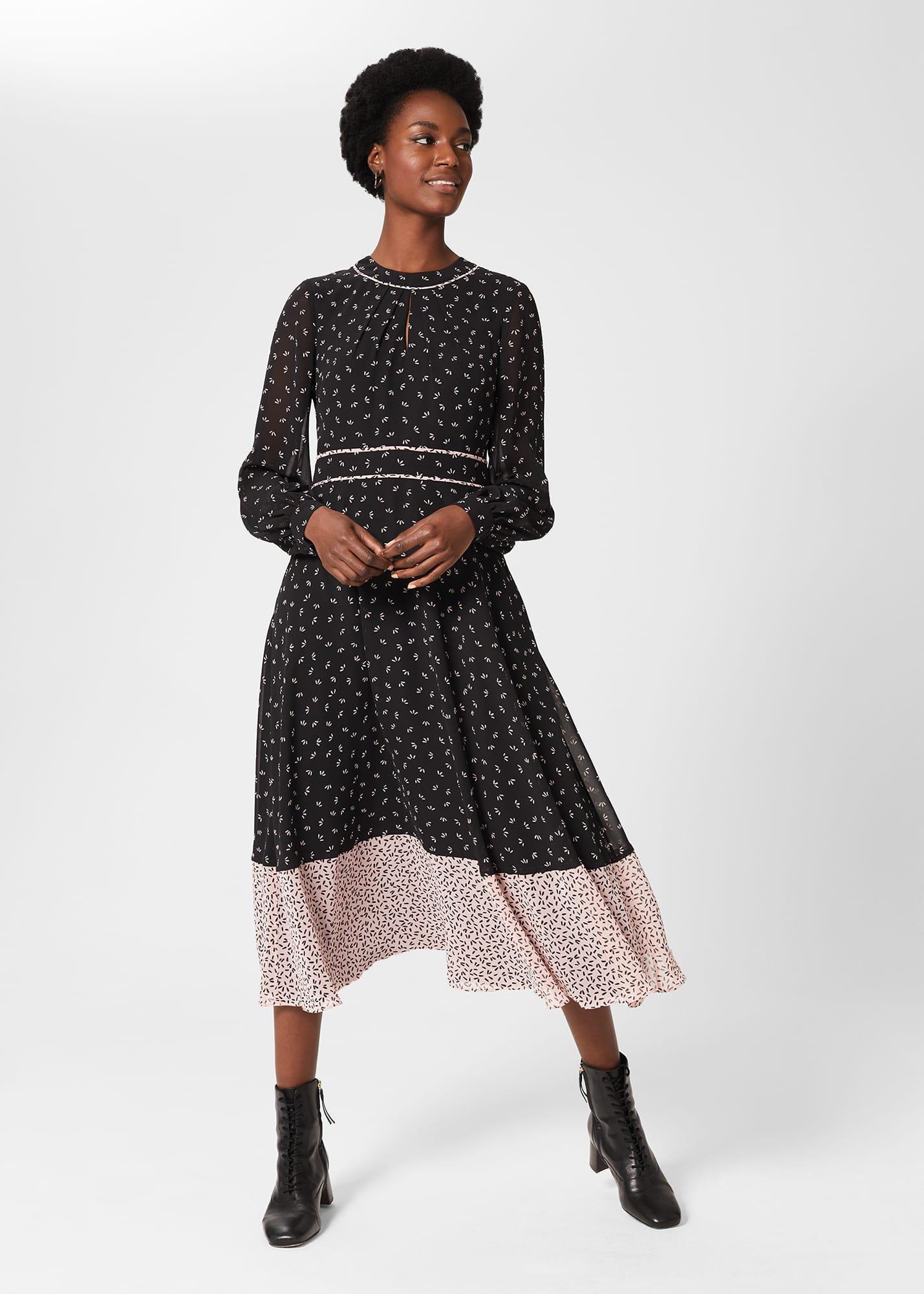 Heidi Printed Midi Dress, Black Pink, hi-res