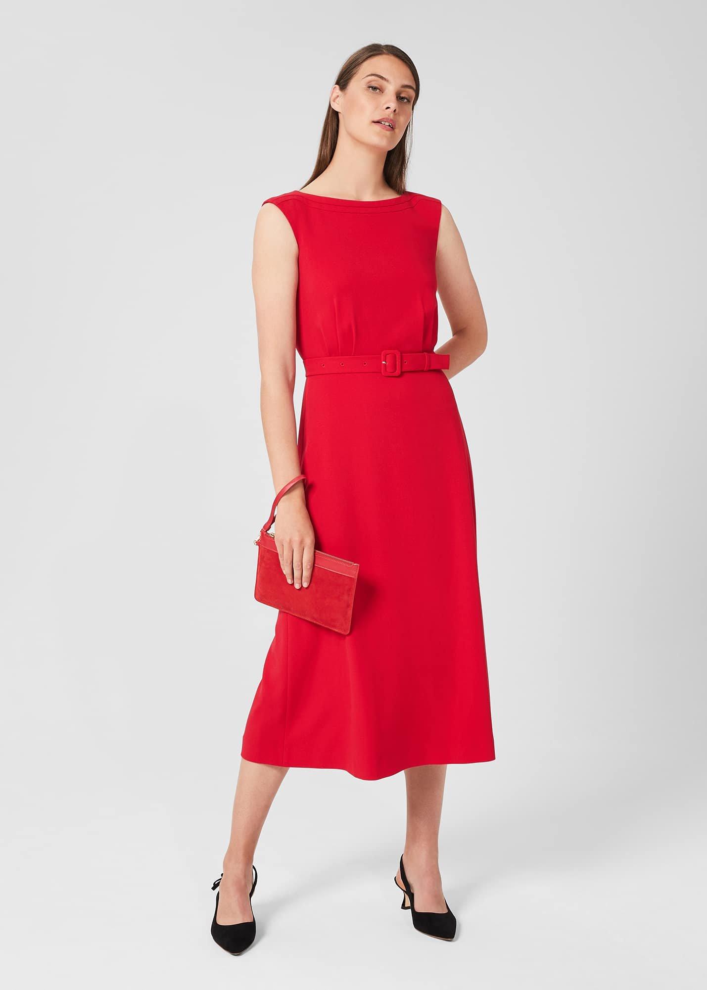 Eloise Crepe Midi Dress, Poppy Red, hi-res