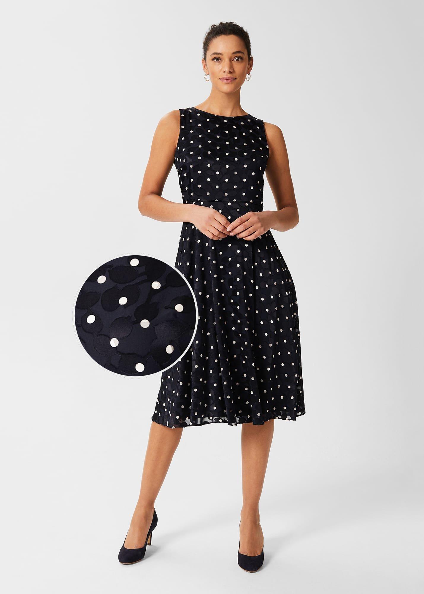 Adeline Spot Fit And Flare Dress, Navy Ivory, hi-res