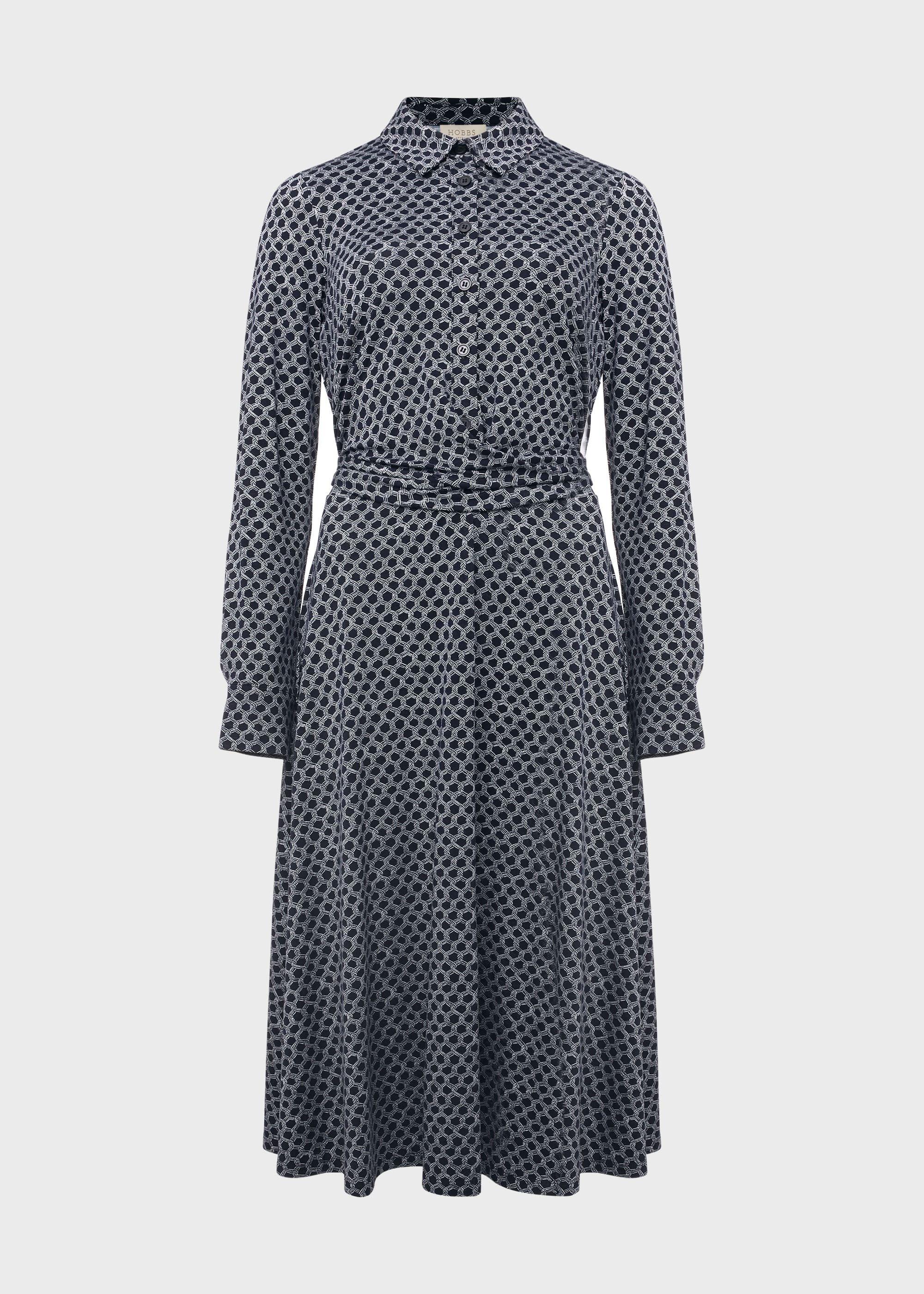 Aretha Jersey Printed Dress, Navy Ivory, hi-res