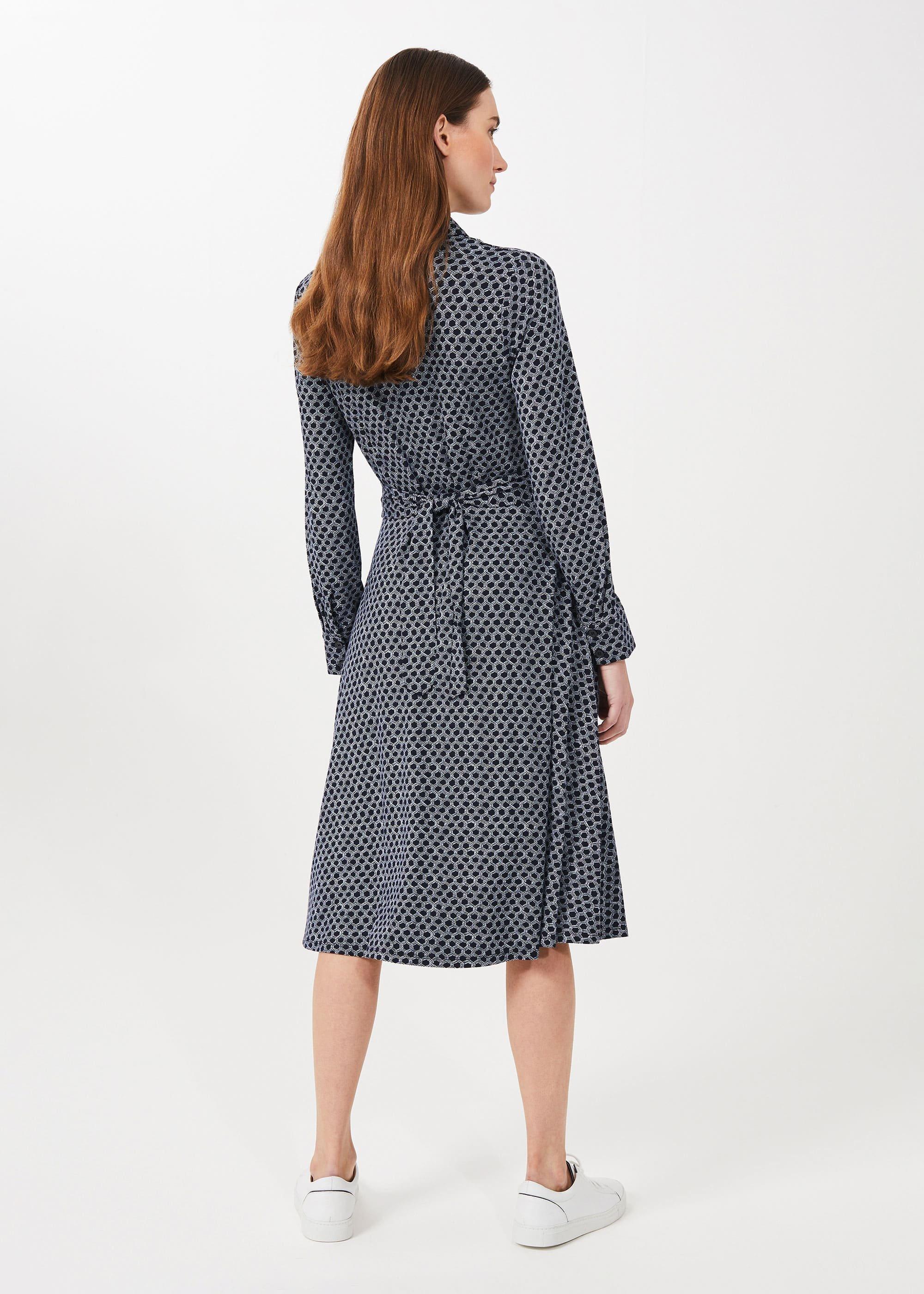 Aretha Jersey Printed Dress, Navy Ivory, hi-res