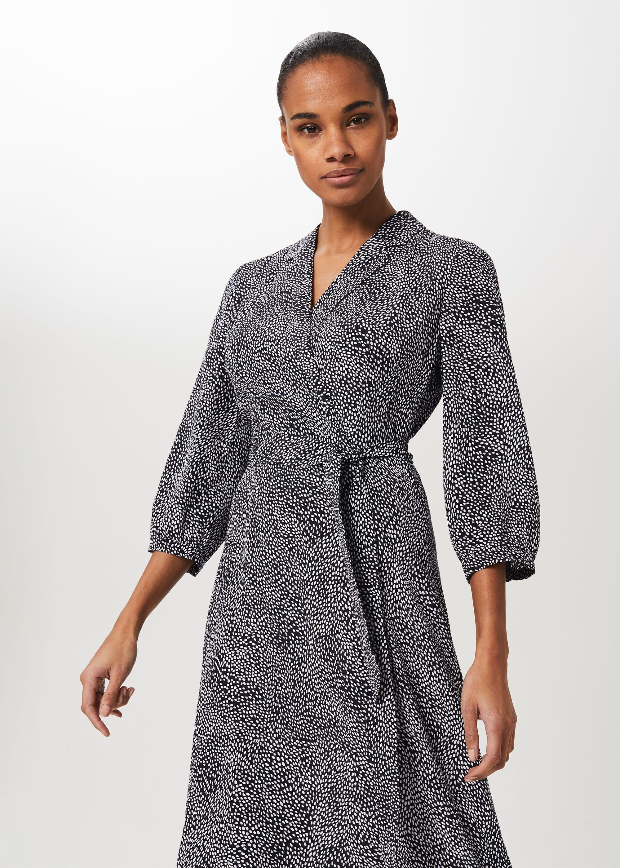 Teresa Midi Wrap Dress, Navy Ivory, hi-res