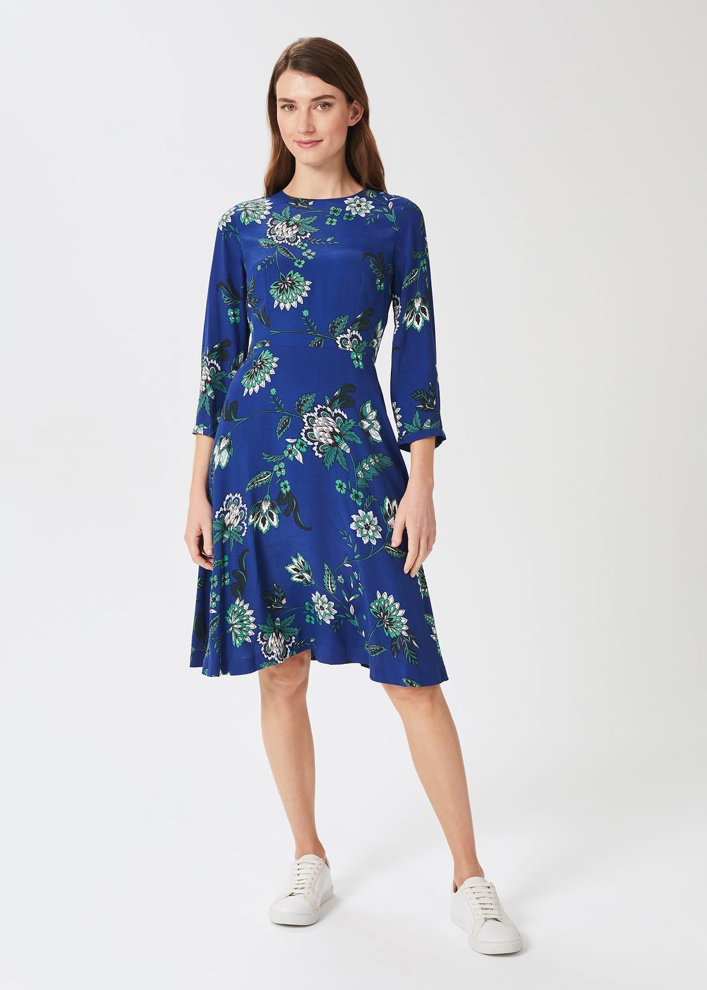Marietta Floral Dress, Azure Apple Grn, hi-res