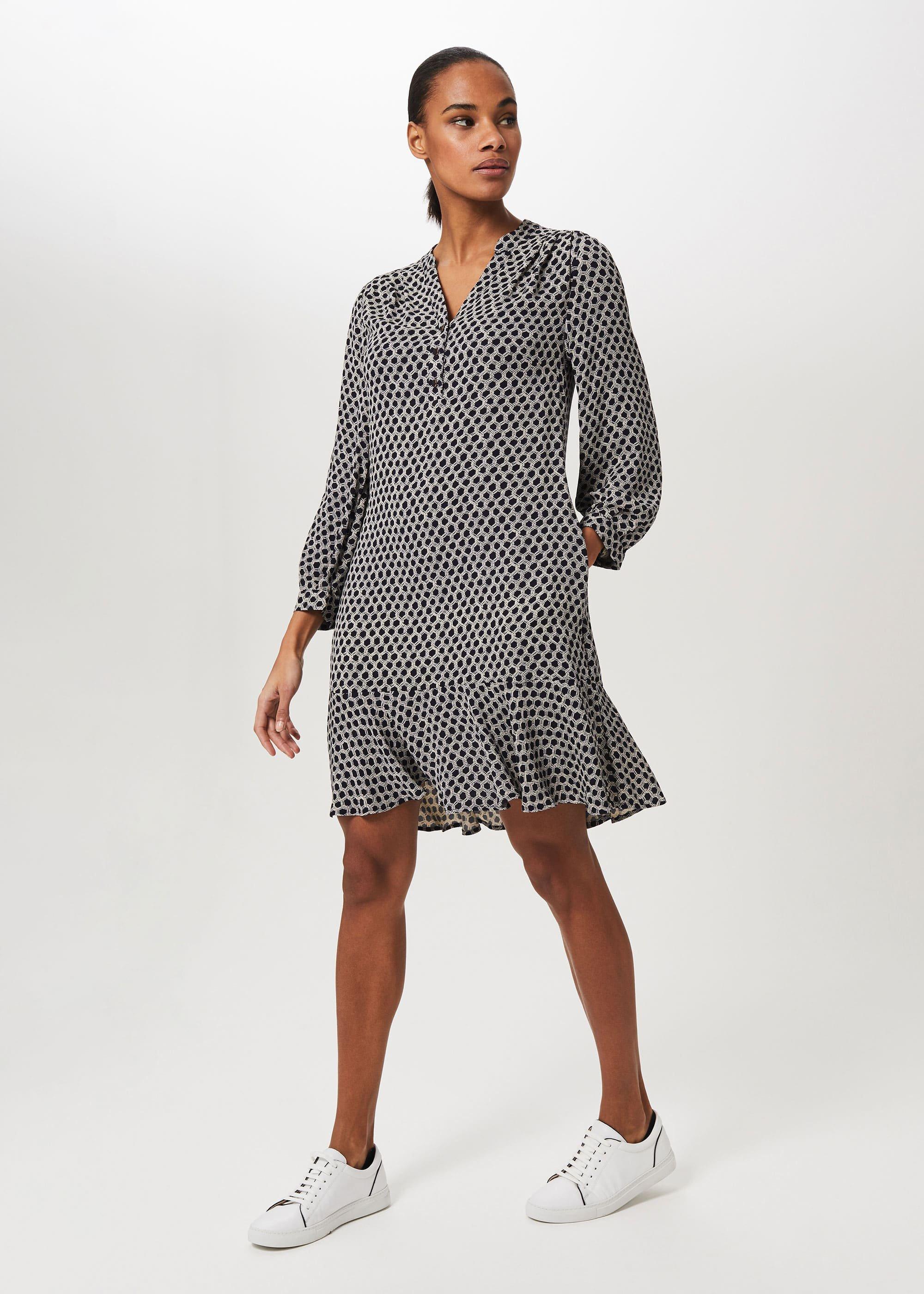 Kiki Printed Dress, Navy Ivory, hi-res