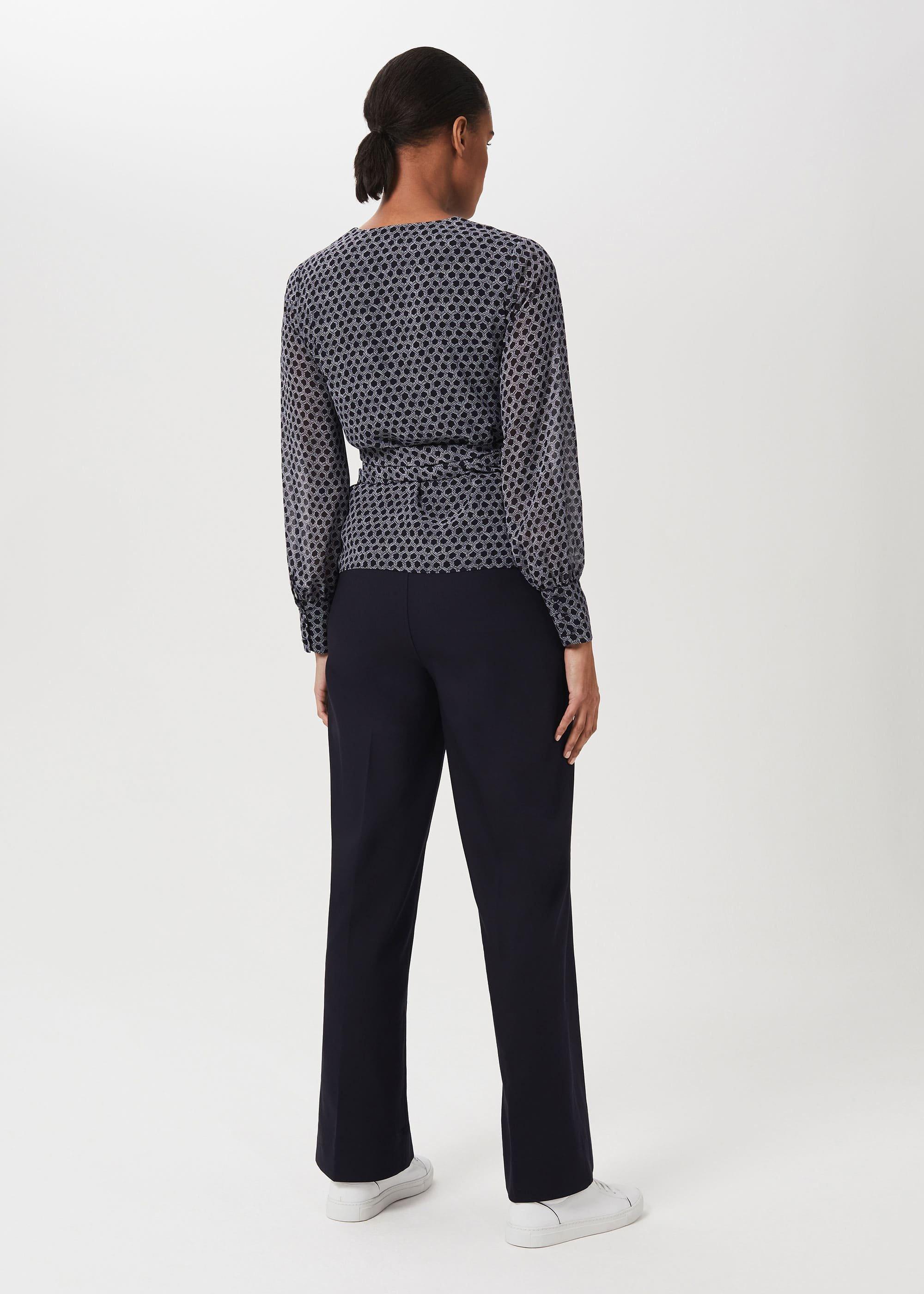 Elizabeth Printed Wrap Blouse, Navy Ivory, hi-res