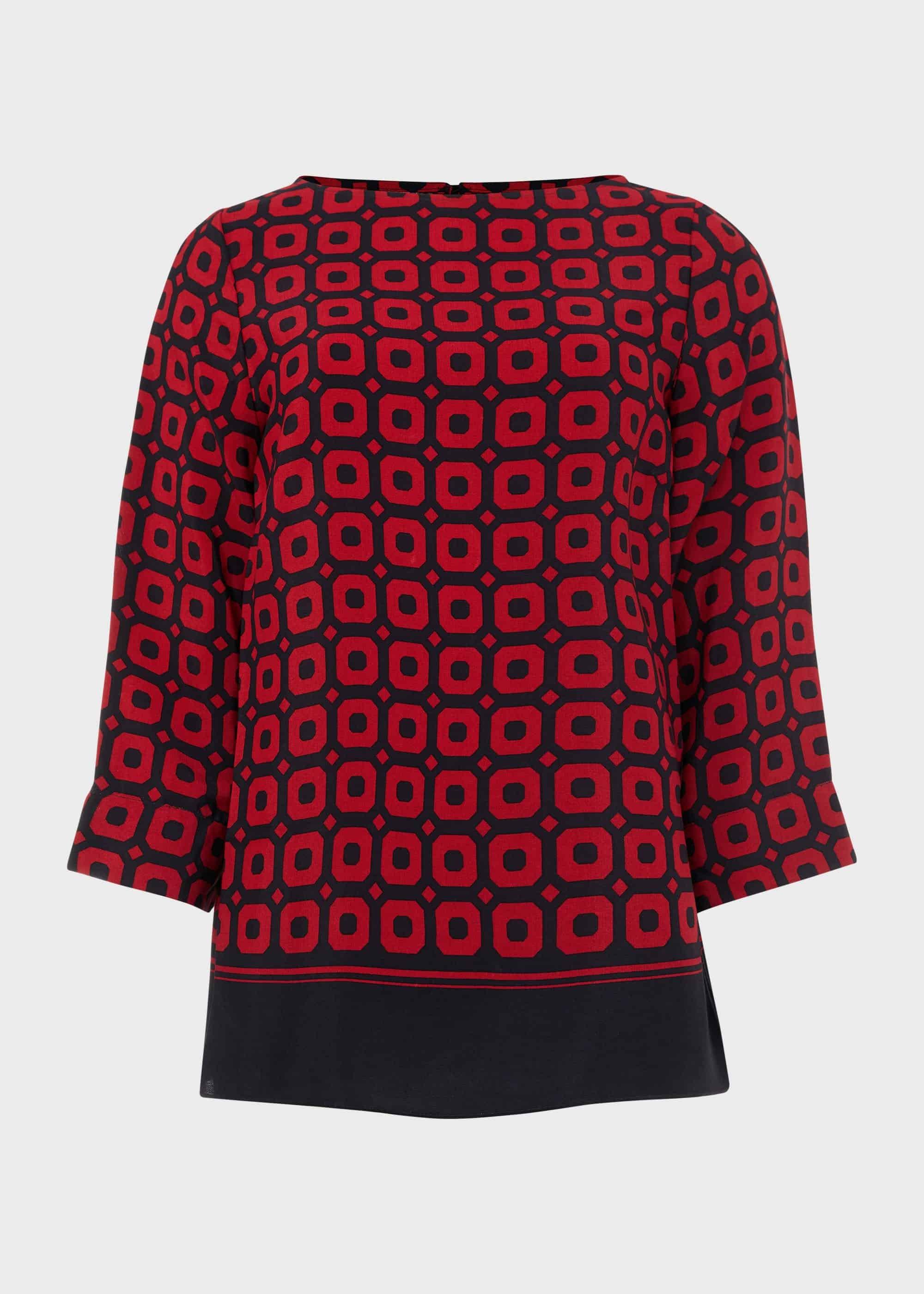 Marcia Geo Crew Neck Blouse, Red Navy, hi-res
