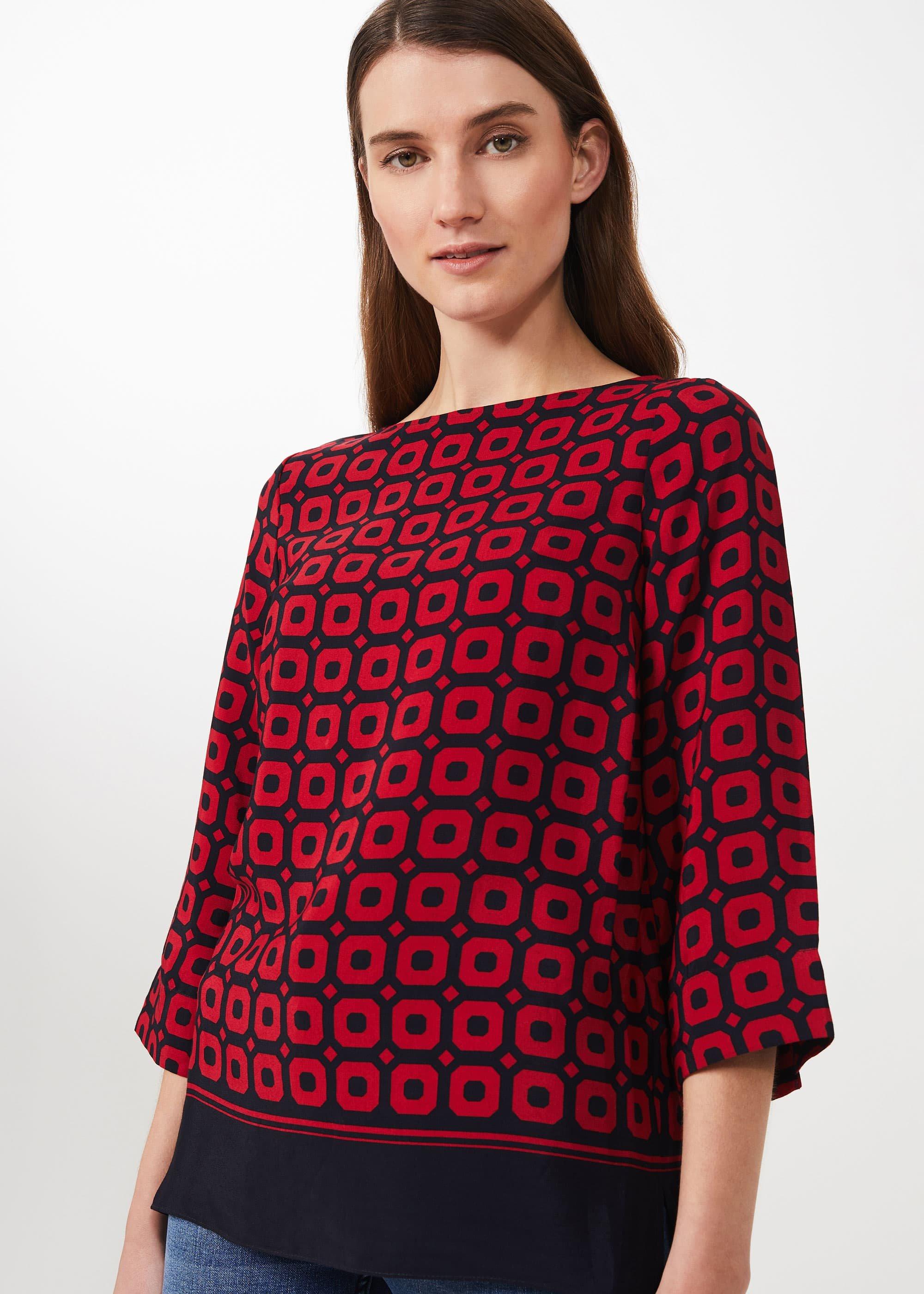Marcia Geo Crew Neck Blouse, Red Navy, hi-res