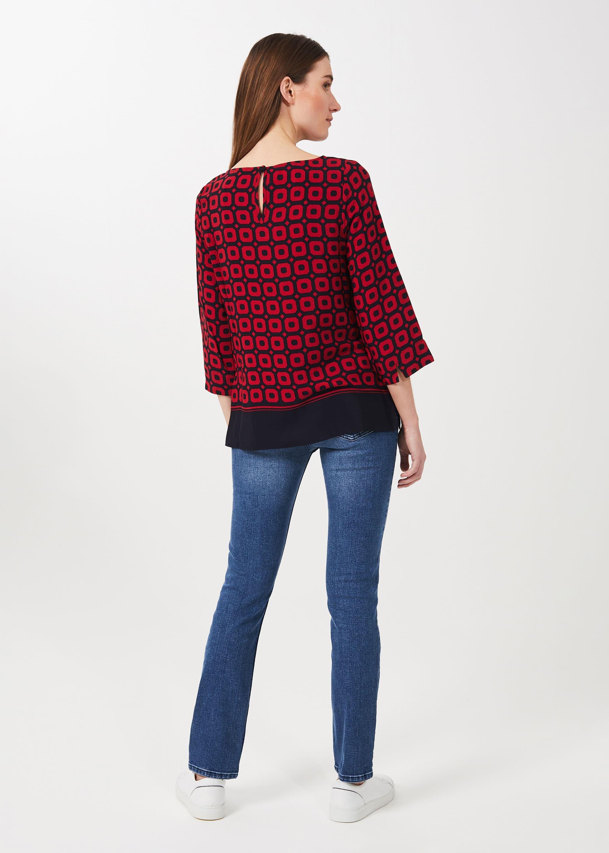 Marcia Geo Crew Neck Blouse, Red Navy, hi-res