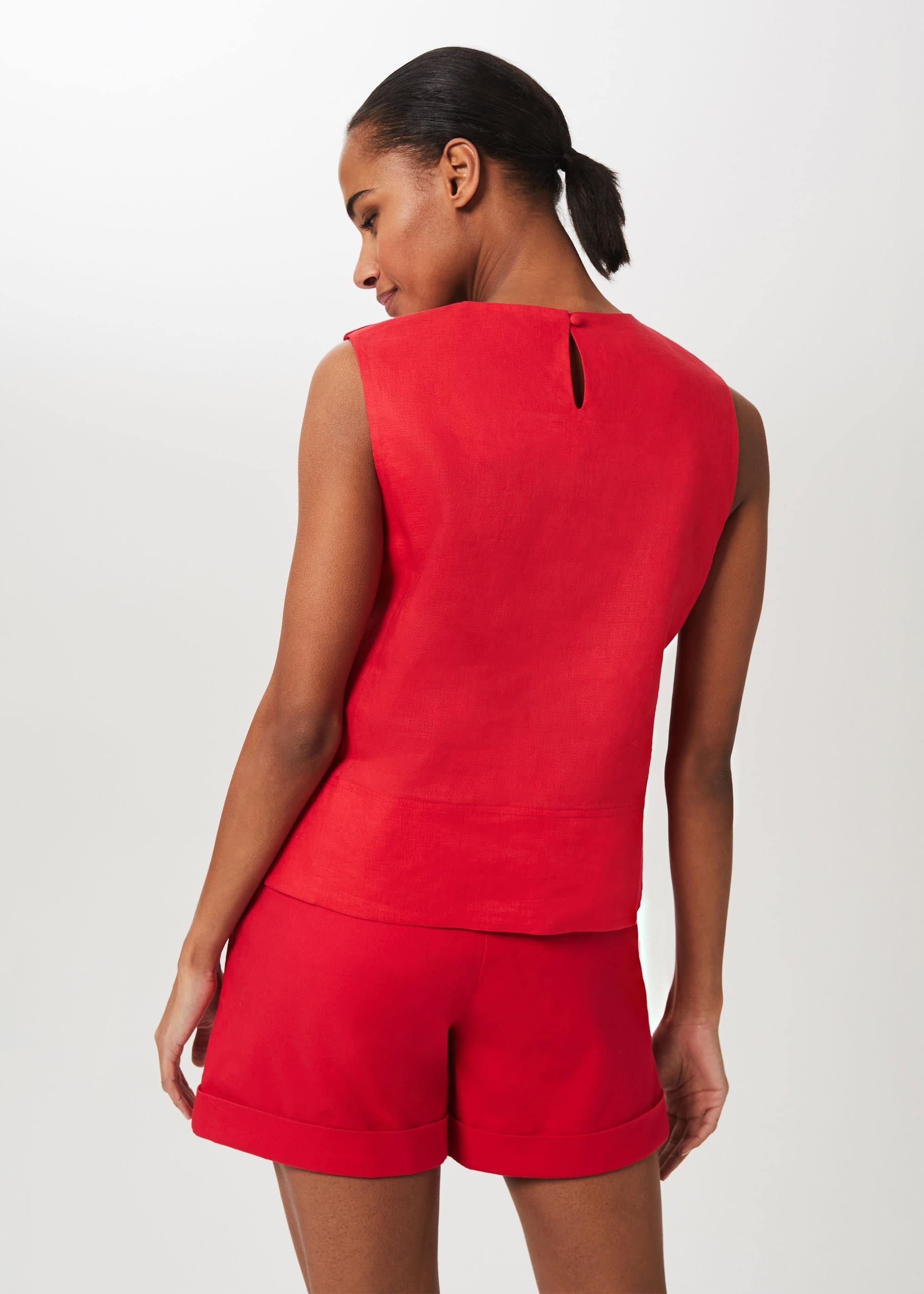 Catriona Linen Square Neck Top, Coral Red, hi-res
