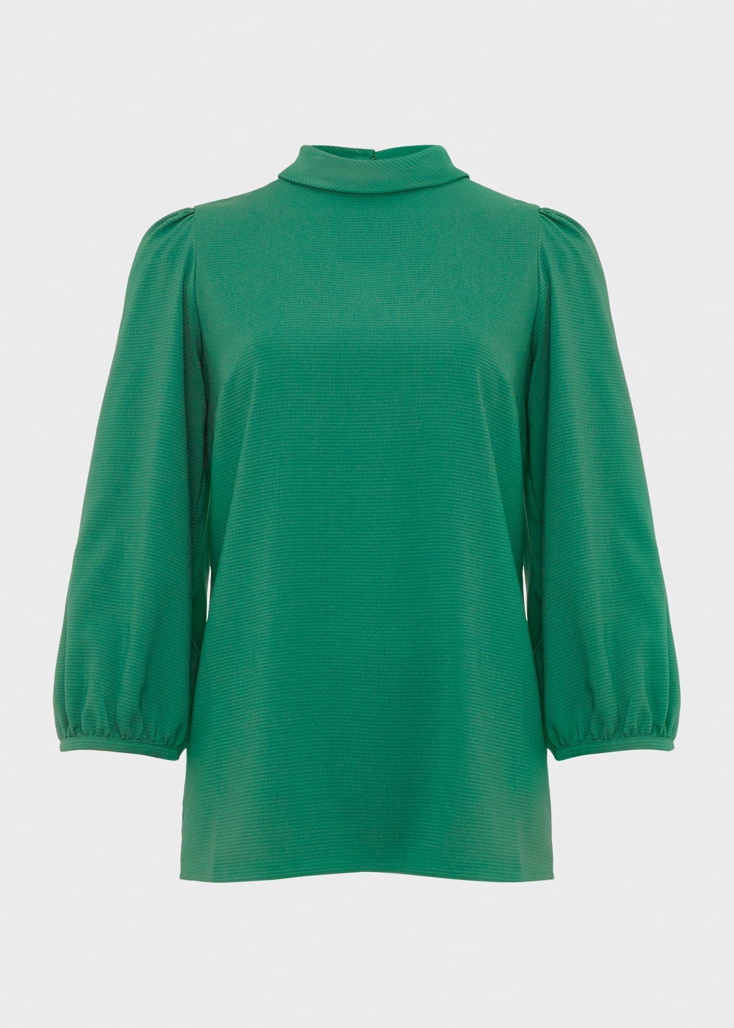 Leah Jacquard Spot Roll Neck Blouse, Apple Green, hi-res