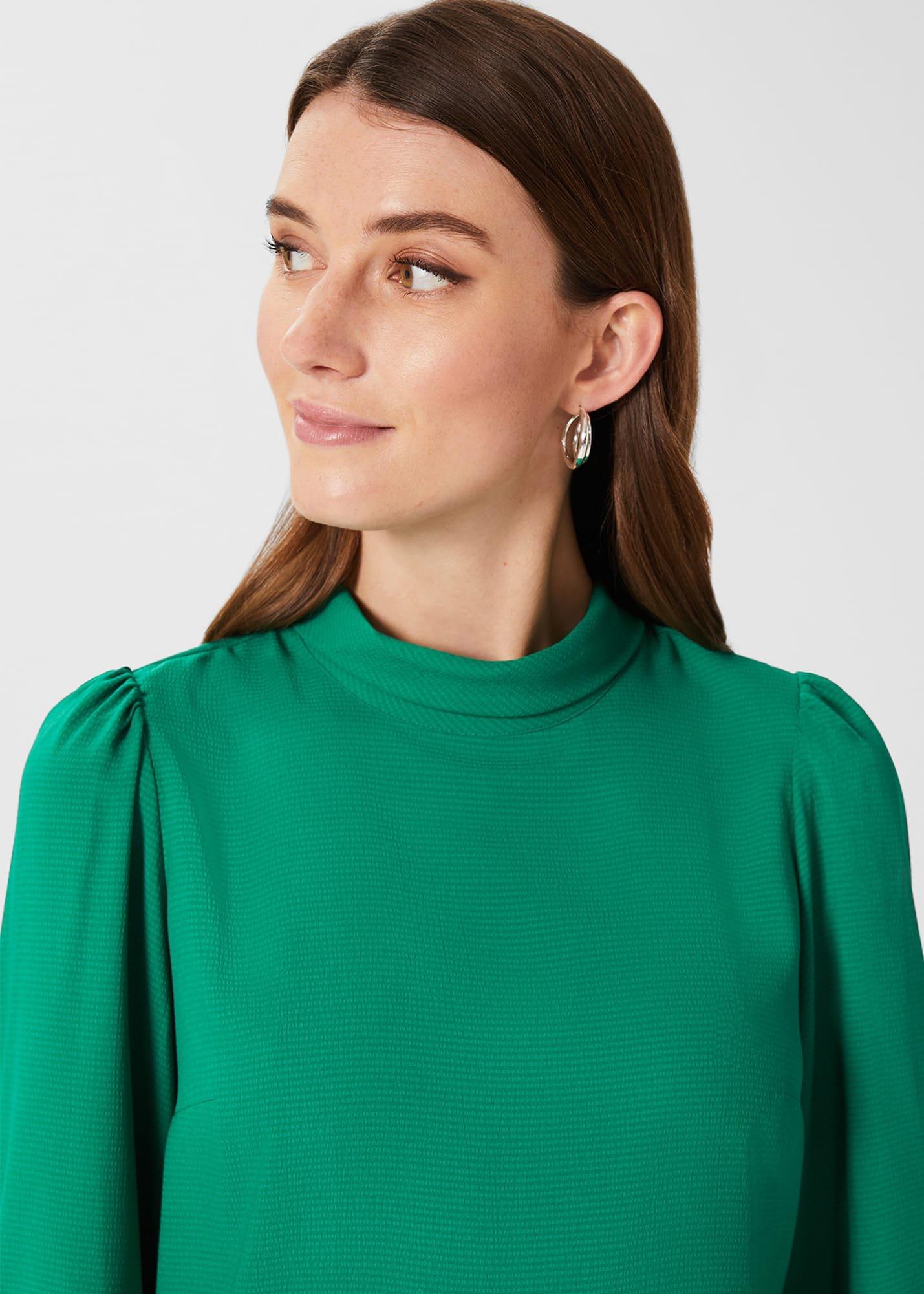 Leah Jacquard Spot Roll Neck Blouse, Apple Green, hi-res