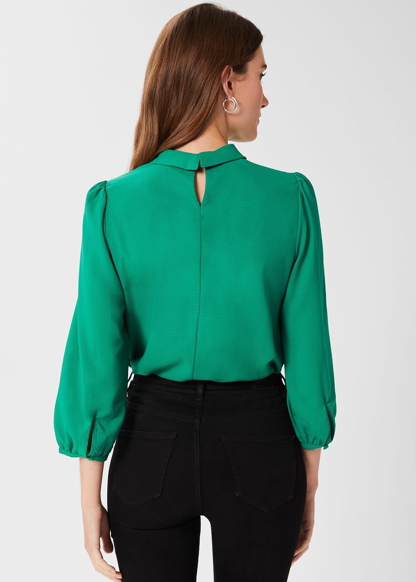 Leah Jacquard Spot Roll Neck Blouse, Apple Green, hi-res