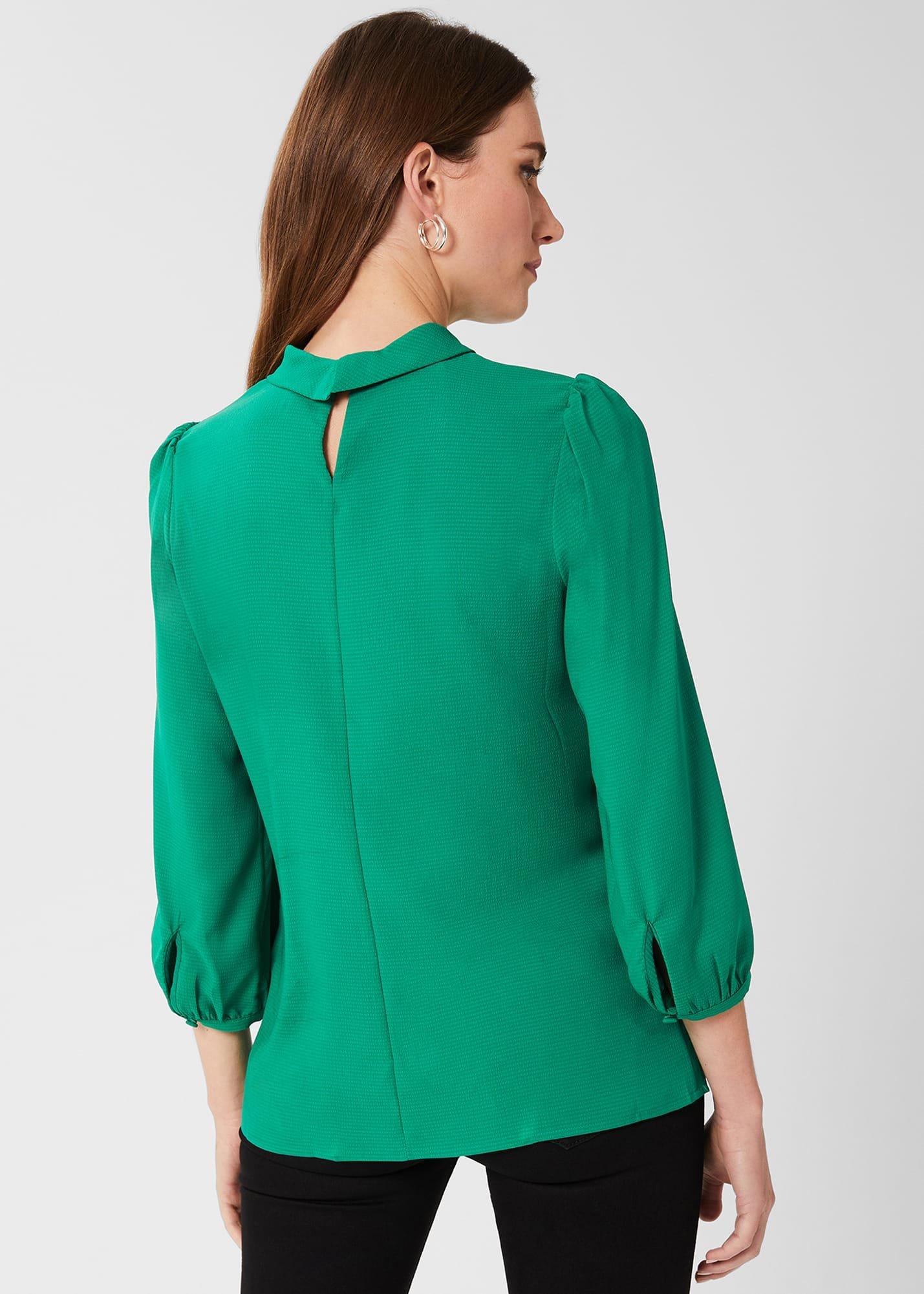Leah Jacquard Spot Roll Neck Blouse, Apple Green, hi-res