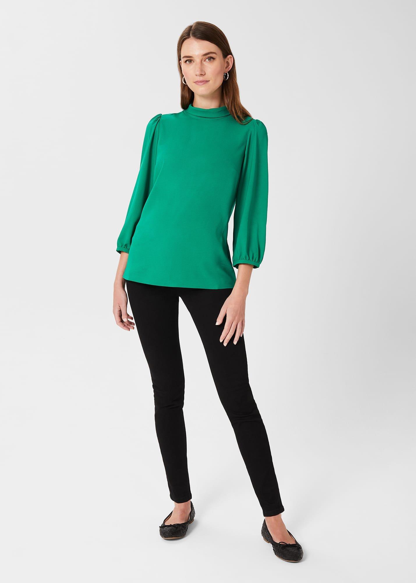 Leah Jacquard Spot Roll Neck Blouse, Apple Green, hi-res