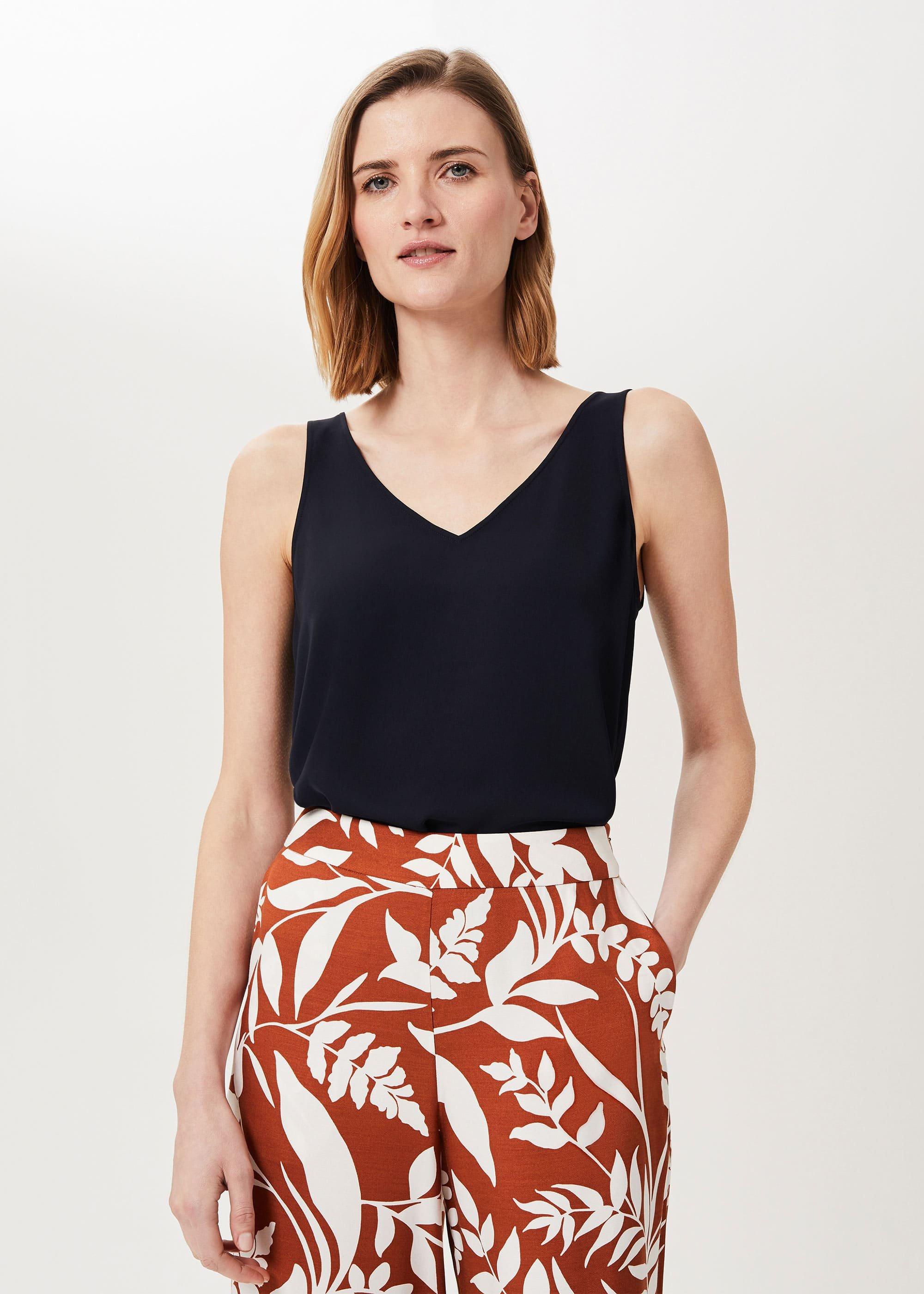 Tess V Neck Top, Navy, hi-res