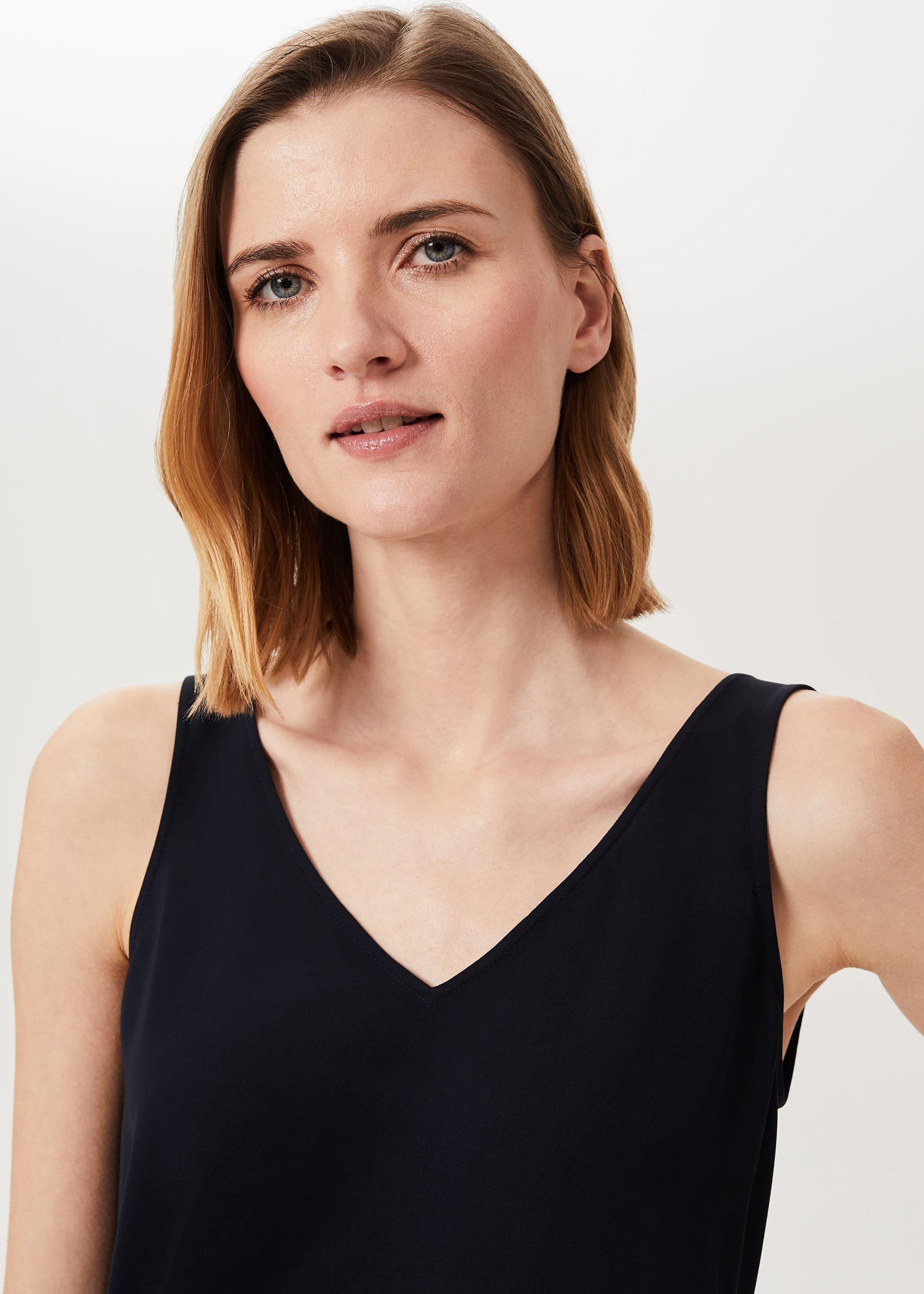 Tess V Neck Top, Navy, hi-res