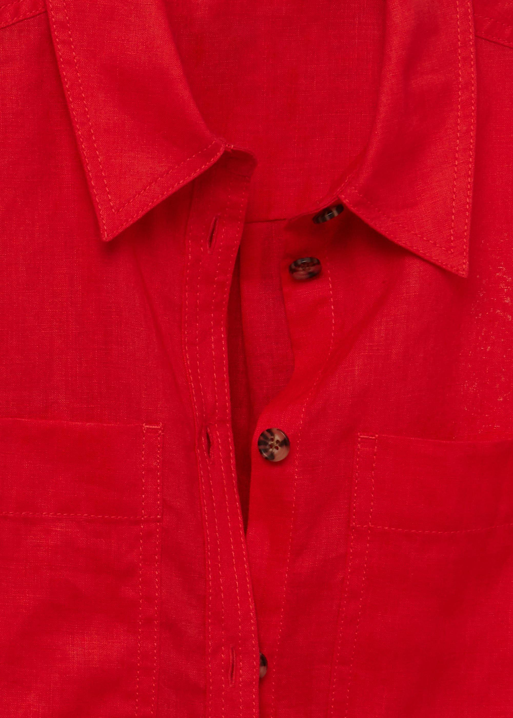Georgiana Linen Shirt, Coral Red, hi-res