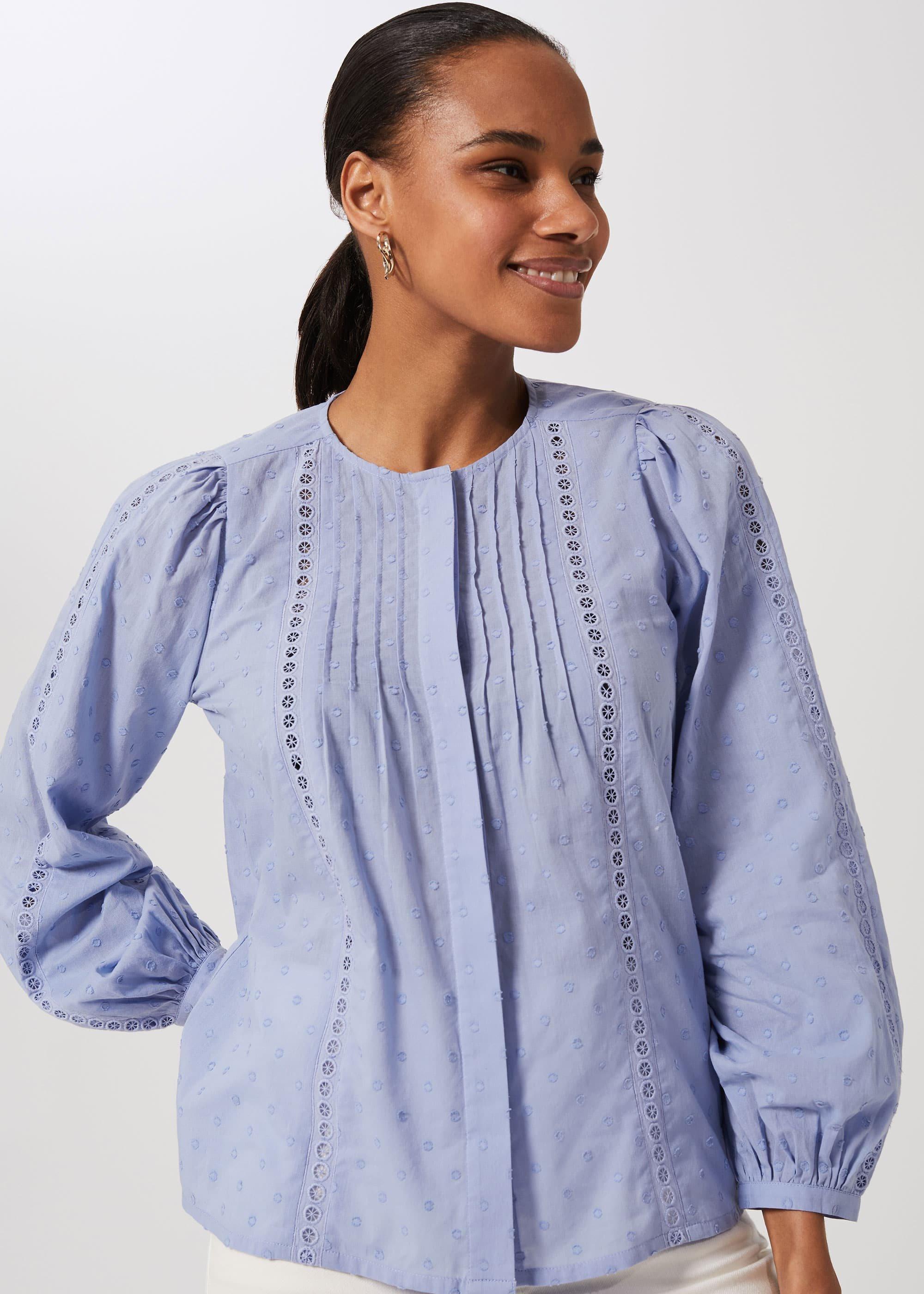 Joella Embroidered Top, Blue, hi-res