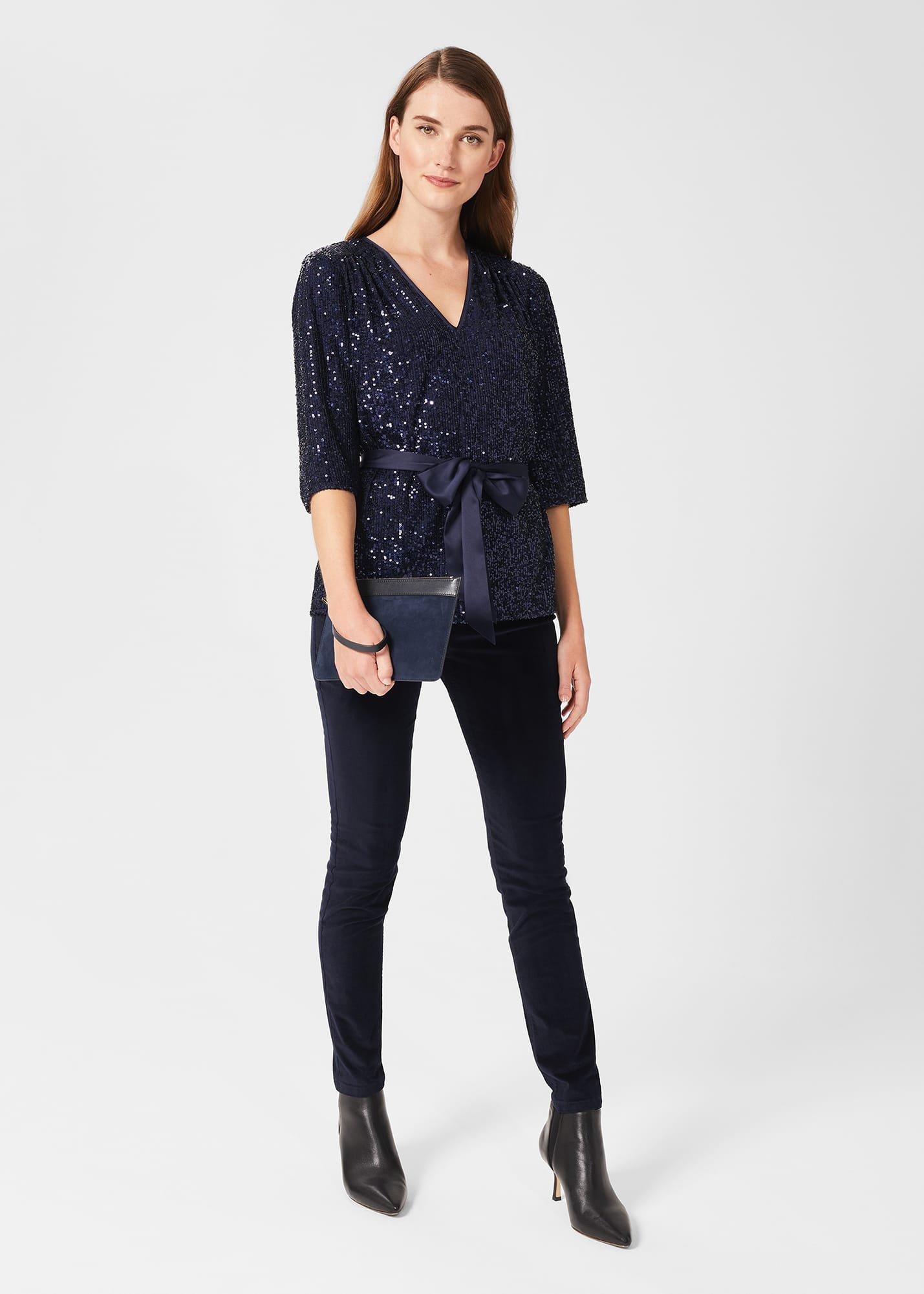 Salma Sequin Top, Ink Blue, hi-res