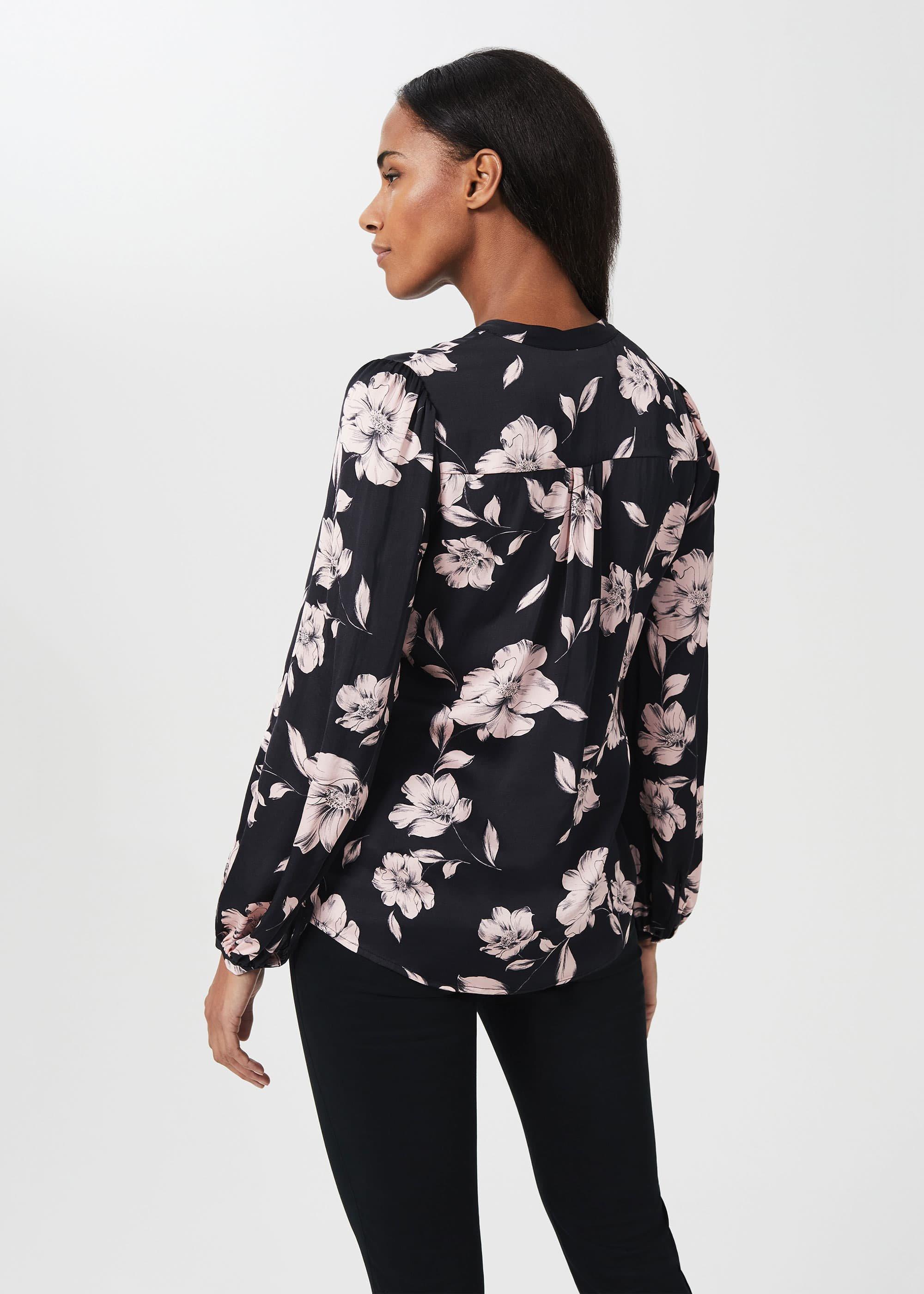 Clara Floral Blouse, Black Pink, hi-res