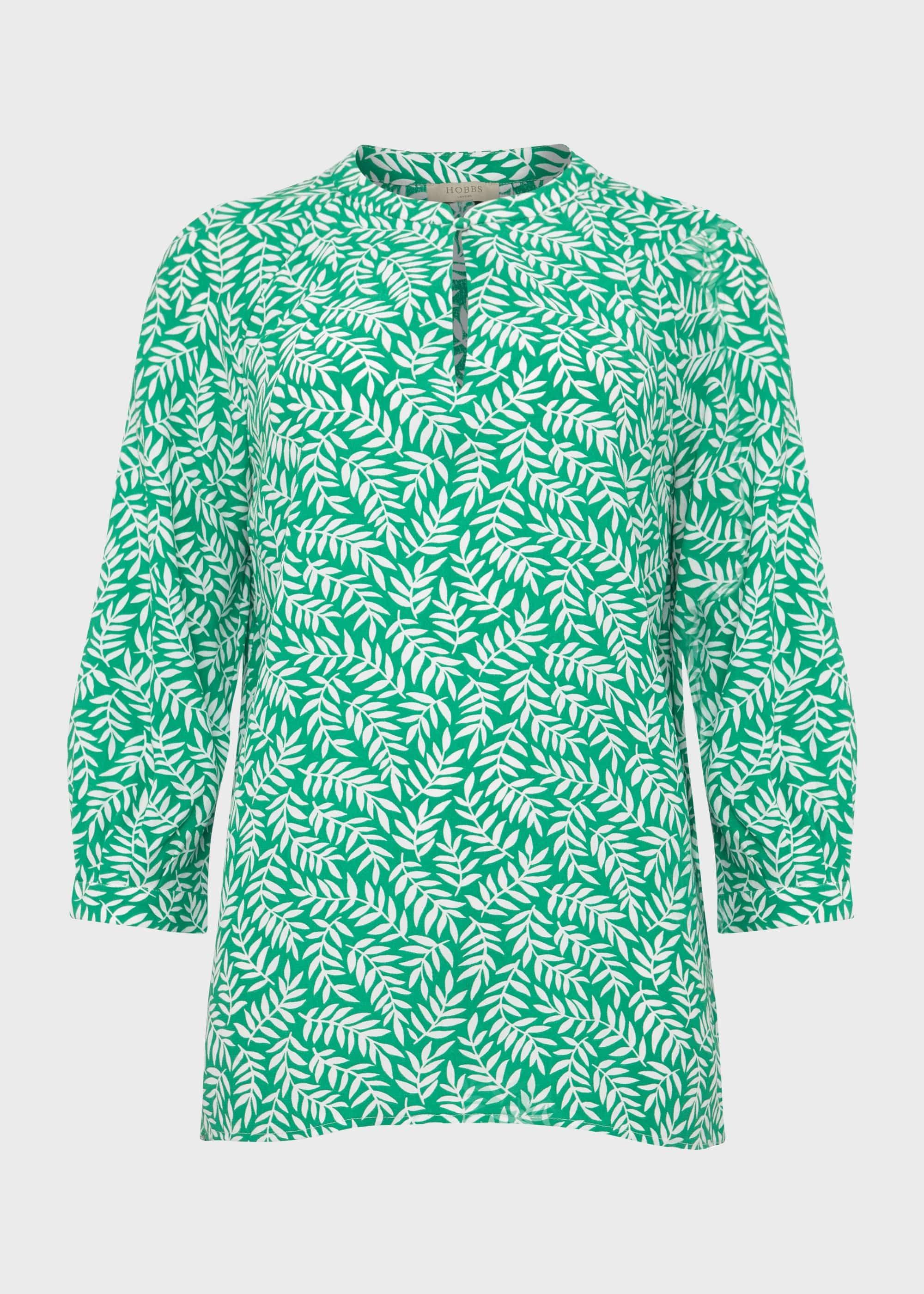 Izara Printed Blouse, Green Ivory, hi-res