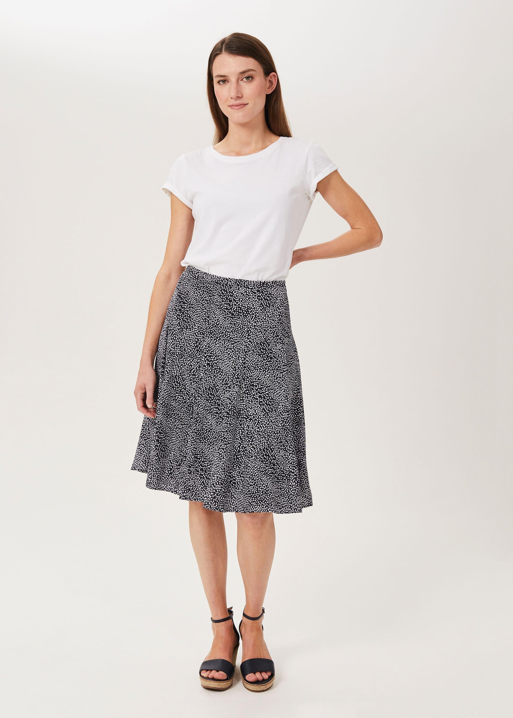 Inez Printed Skirt, Navy Ivory, hi-res