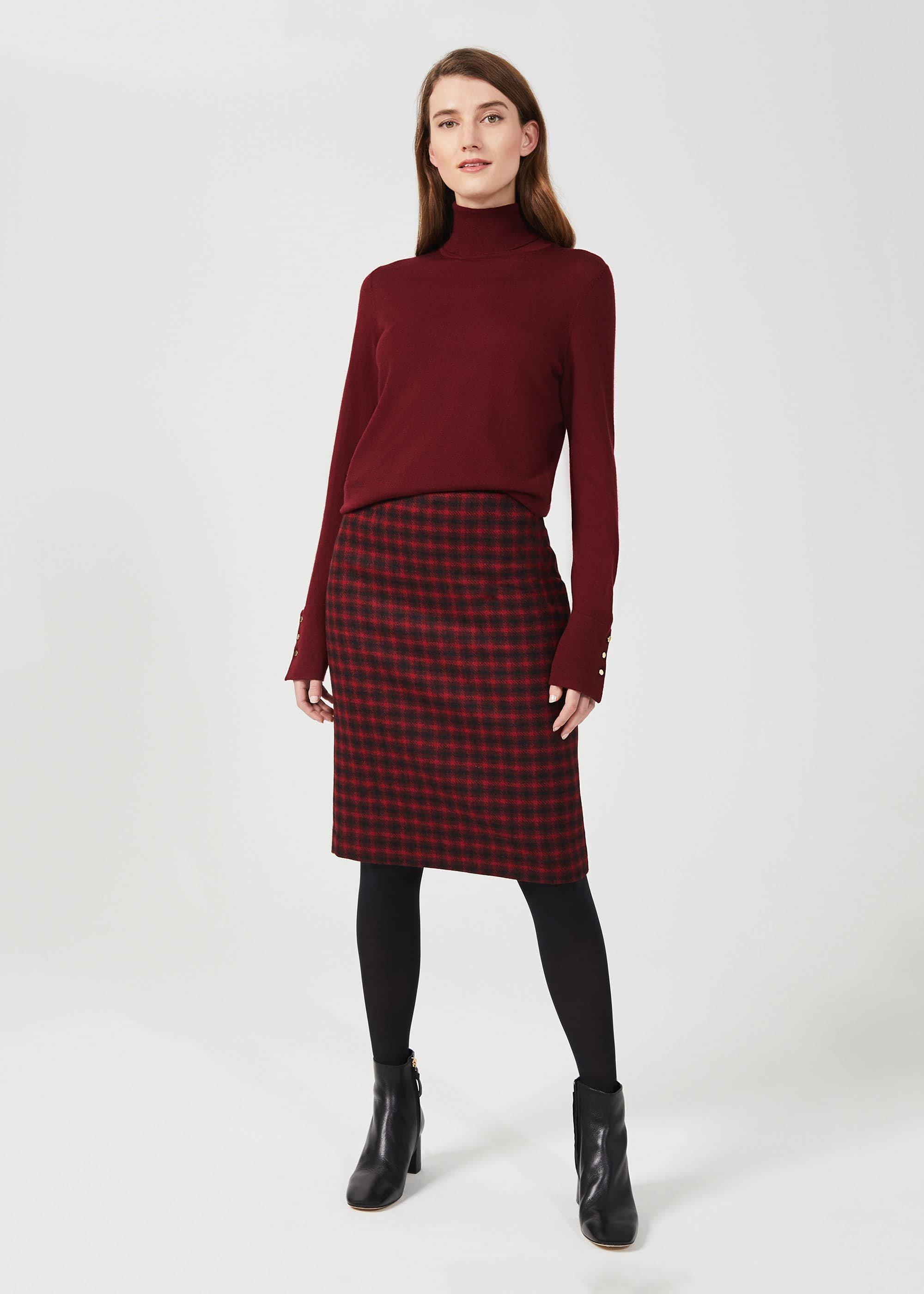 Daphne Wool Pencil Skirt, Red Black, hi-res