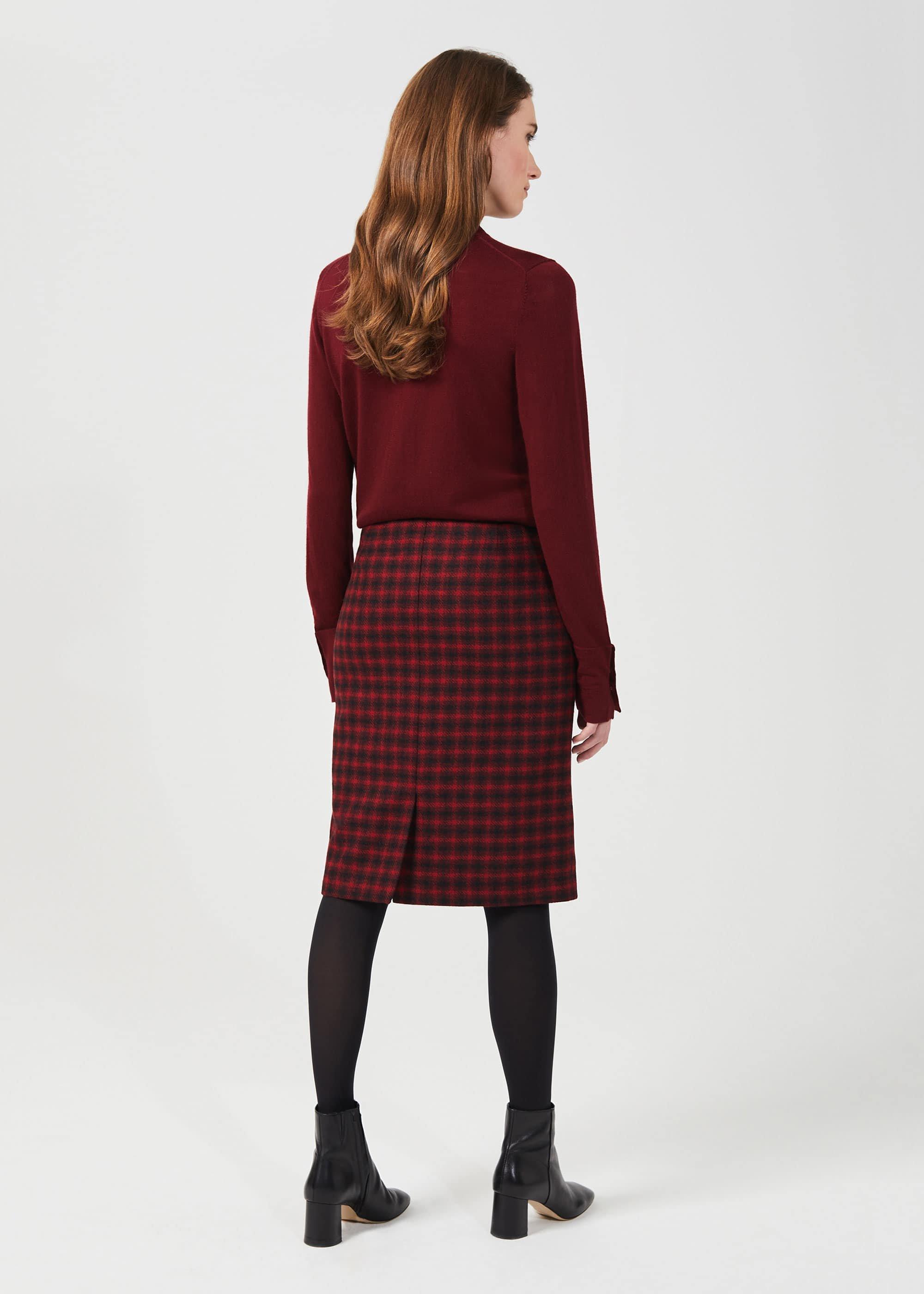 Daphne Wool Pencil Skirt, Red Black, hi-res
